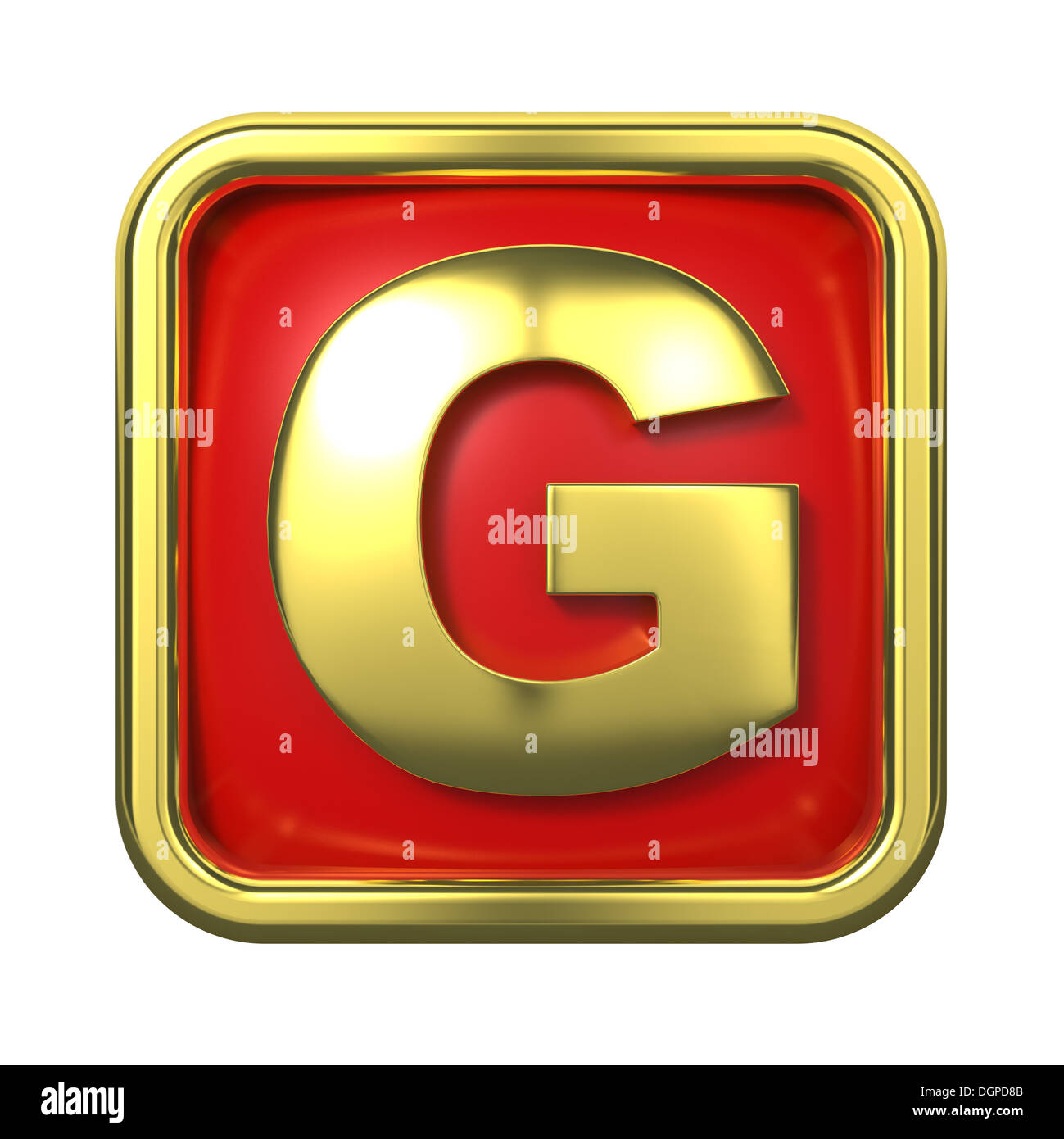 Lettre d'or sur fond rouge. Banque D'Images