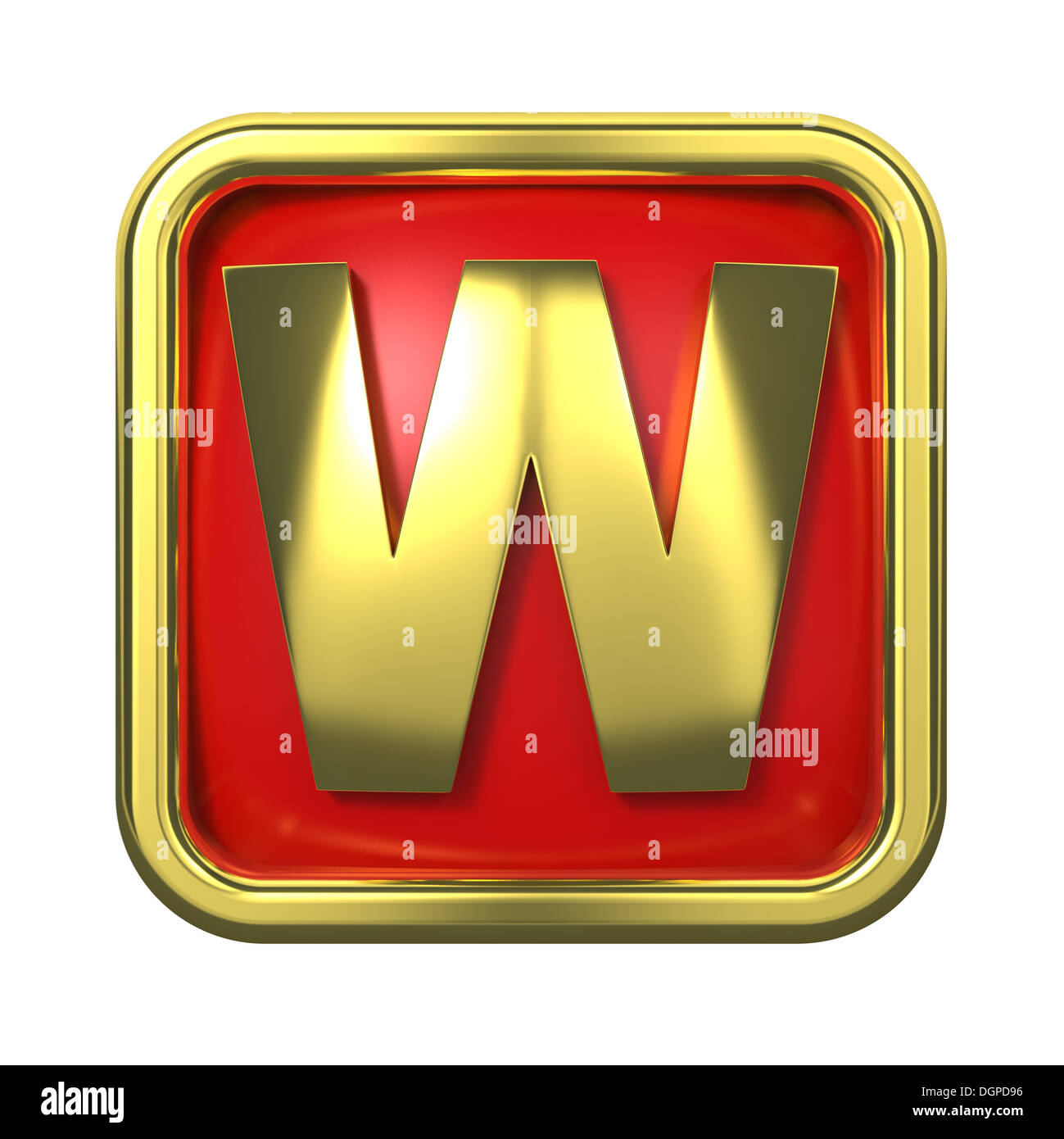 Lettre d'or sur fond rouge. Banque D'Images