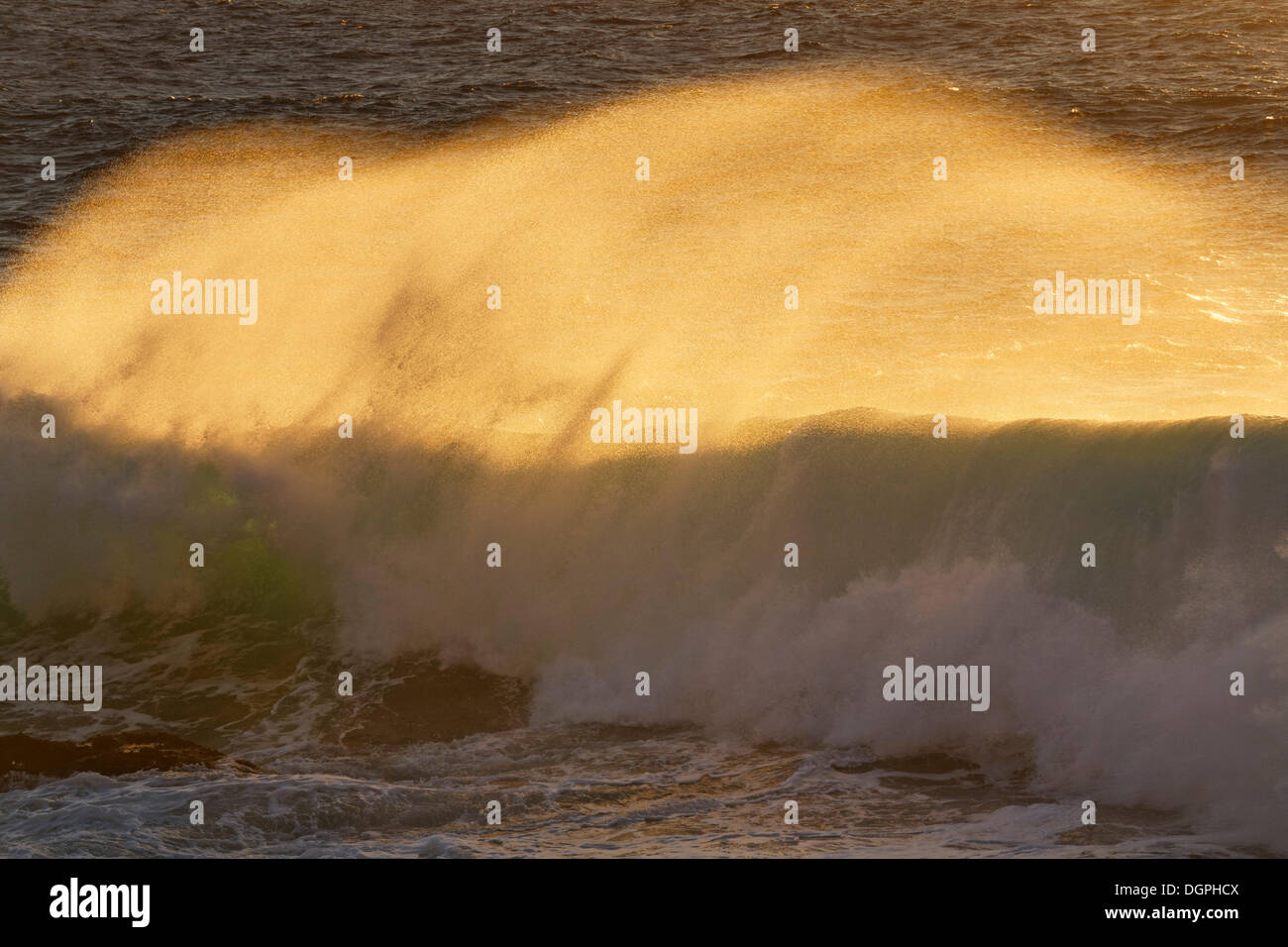 Les vagues dans la lumière du soir, La Puntilla, Valle Gran Rey, La Gomera, Canary Islands, Spain Banque D'Images