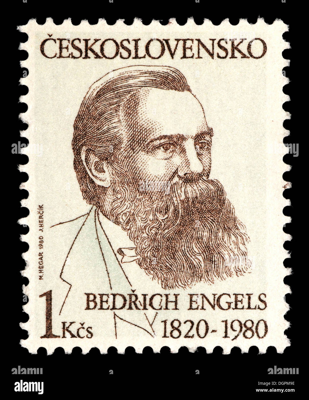 Timbre-poste de la Tchécoslovaquie - Friedrich (en tchèque, Bedrich) Engels (1820-95), co-auteur du Manifeste du Parti communiste Banque D'Images
