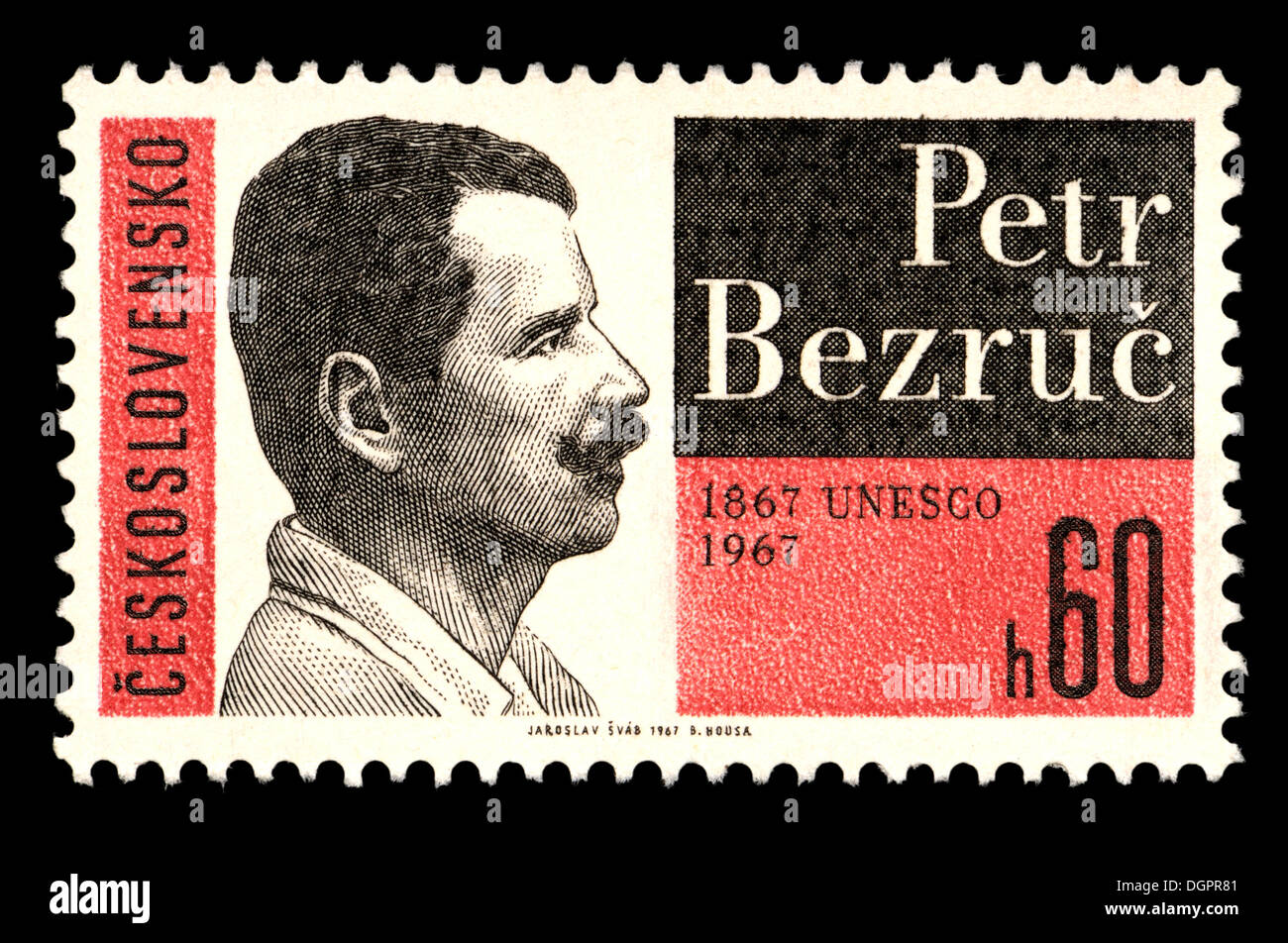 Timbre-poste de la Tchécoslovaquie - Apartamentos Casanova (nom de plume de Vladimír Vašek : 1867-1958) République tchèque, nouvelliste et poète Banque D'Images