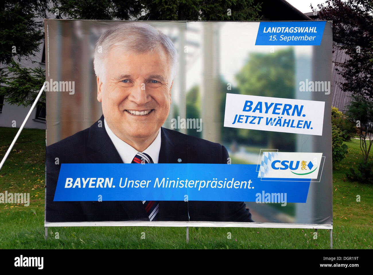 Affiche publicitaire de la CSU pour le premier ministre bavarois Horst Seehofer pour élections de l'État de Bavière sur 15.09.2013. Banque D'Images