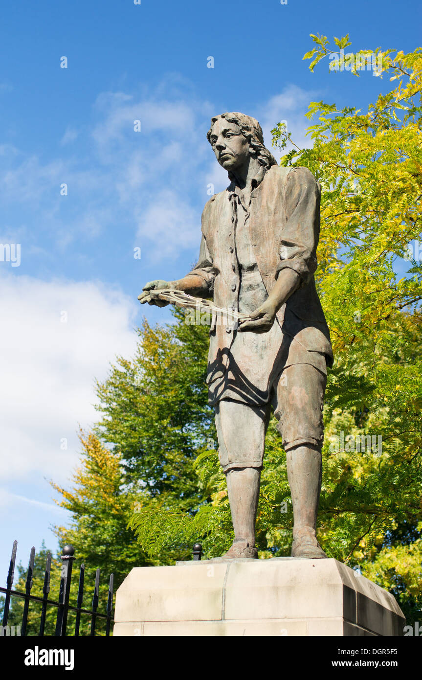 Statue de bronze de l'ébéniste Thomas Chippendale célèbre sculpteur par Graham Ibbeson, Otley, Yorkshire, Angleterre, Royaume-Uni Banque D'Images