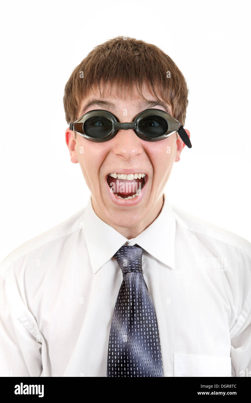 Adolescent en lunettes de natation Banque D'Images