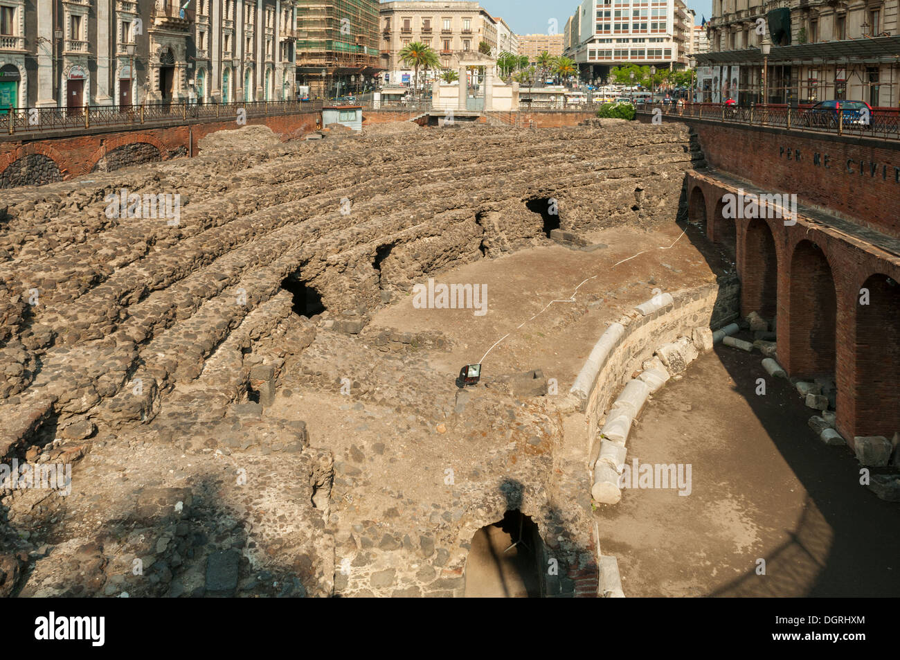 Amphithéâtre romain, Catane, Sicile, Italie Banque D'Images