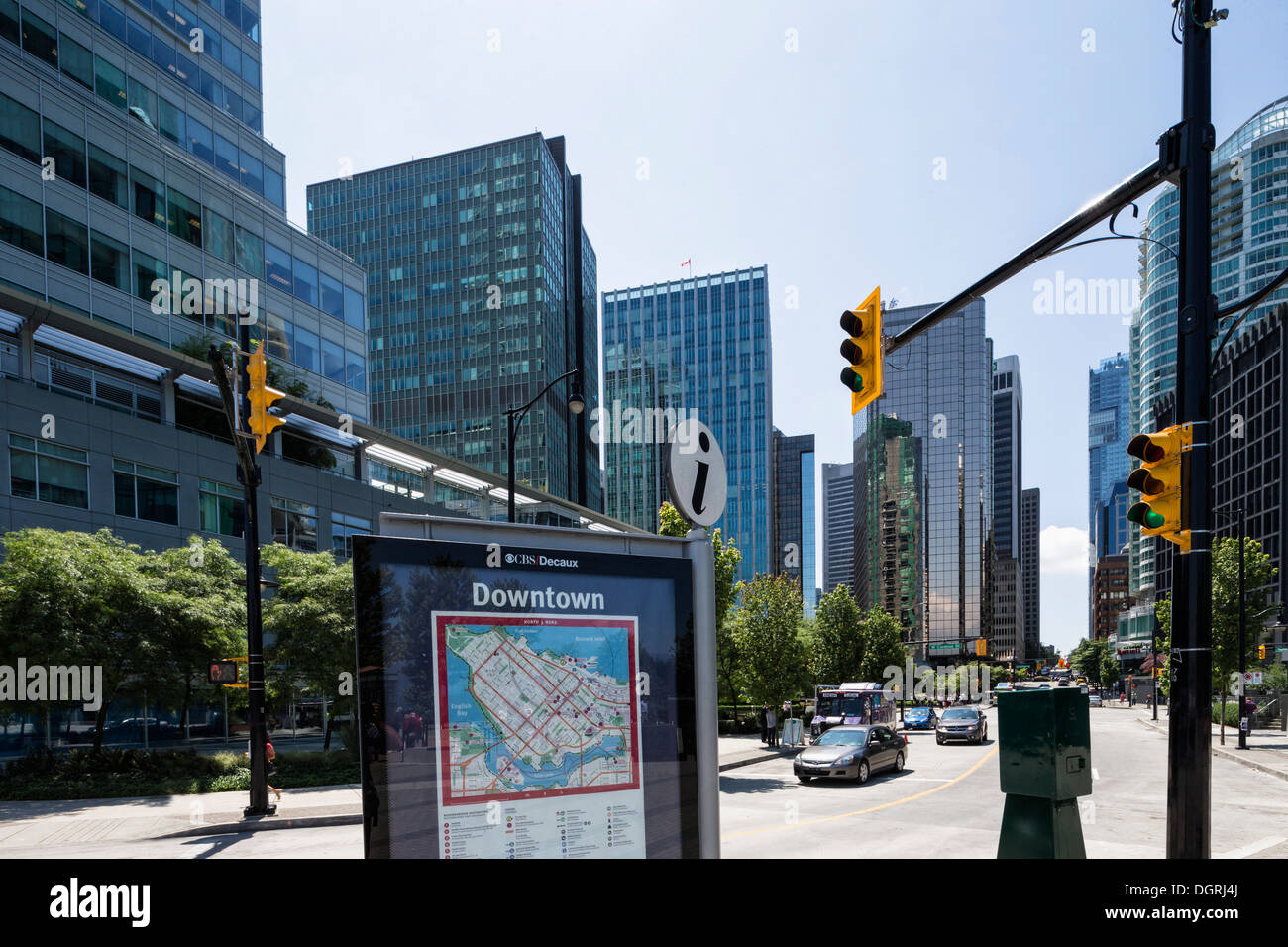 Canada, Colombie-Britannique, Vancouver, Streetmap du centre-ville Banque D'Images