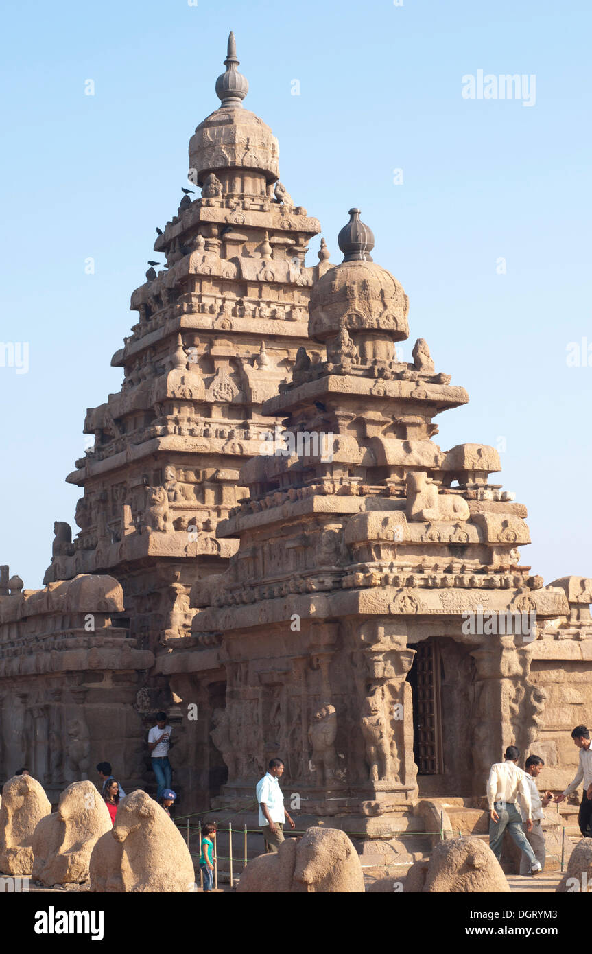 Shore Temple de Mahabalipuram, Mamallapuram, Mahabalipuram, Tamil Nadu, Inde Banque D'Images