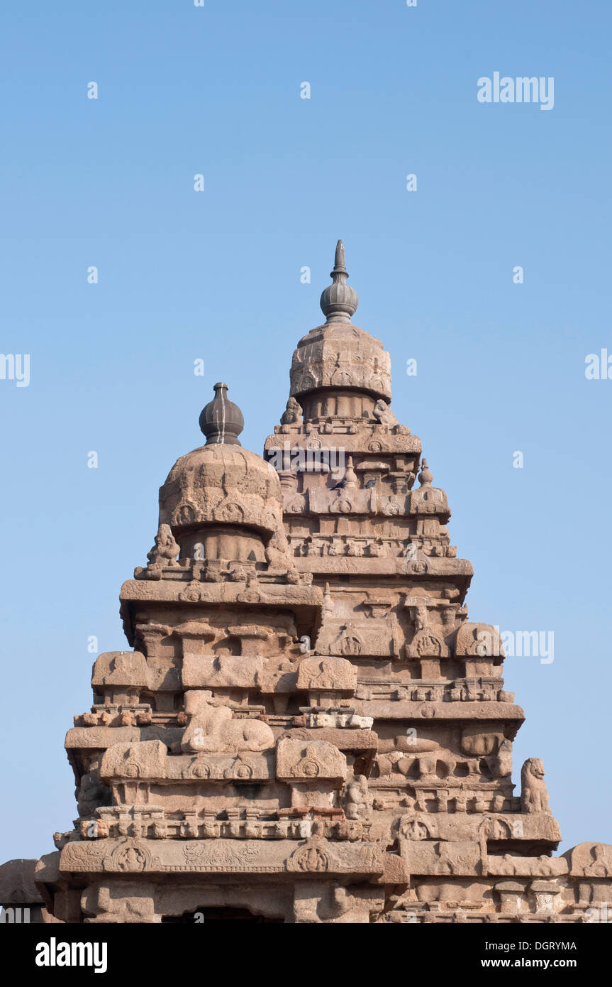 Shore Temple de Mahabalipuram, Mamallapuram, Mahabalipuram, Tamil Nadu, Inde Banque D'Images