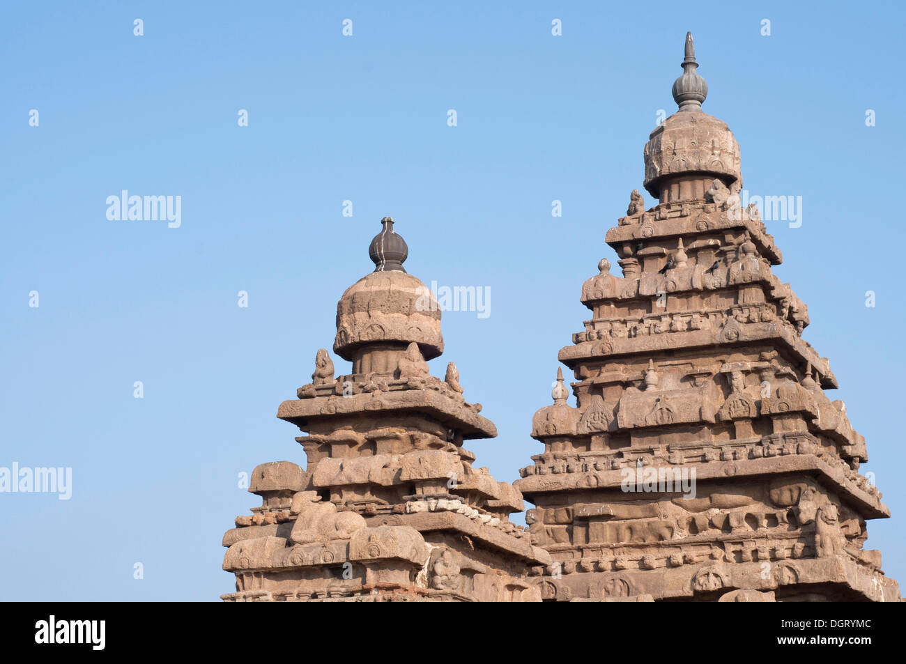 Shore Temple de Mahabalipuram, Mamallapuram, Mahabalipuram, Tamil Nadu, Inde Banque D'Images