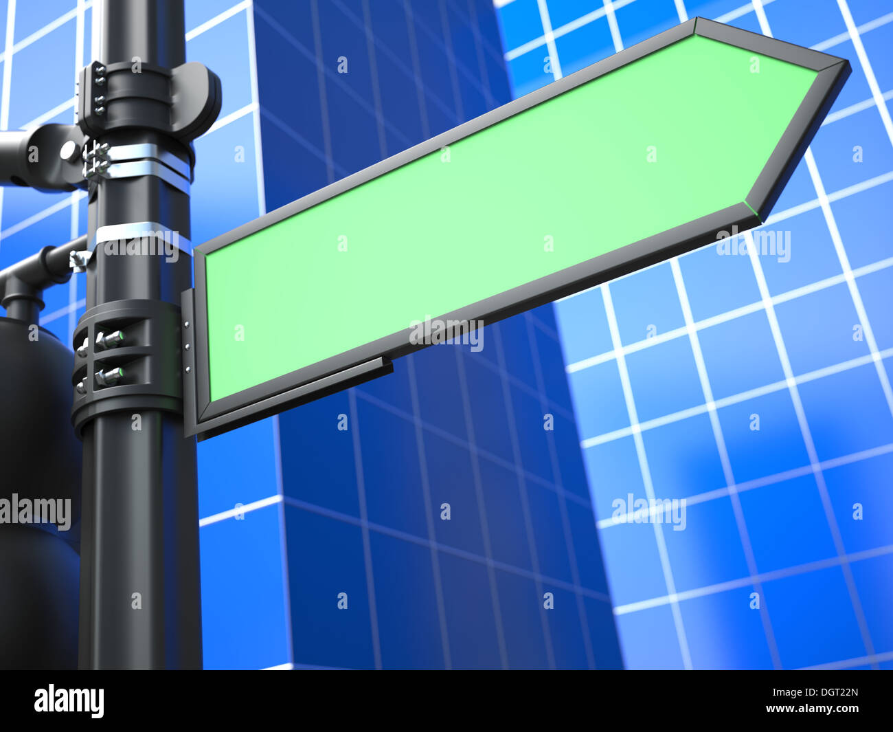 Flèche Raodsign en blanc sur fond bleu. Banque D'Images