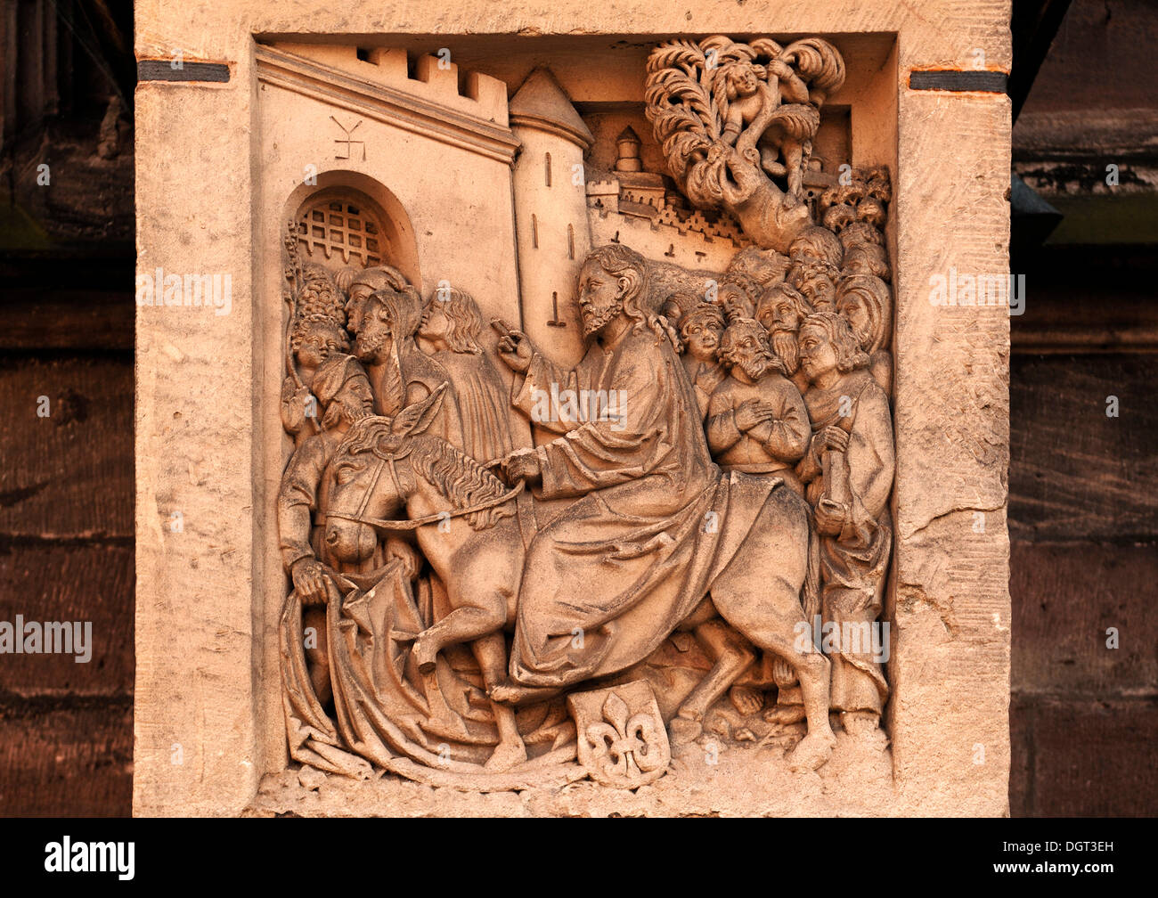 'Jésus entrant dans Jérusalem", ancien groupe de secours à l'église, Albrecht-Duerer Sebalduskirche-Platz 1, Nuremberg, Moyenne-franconie Banque D'Images