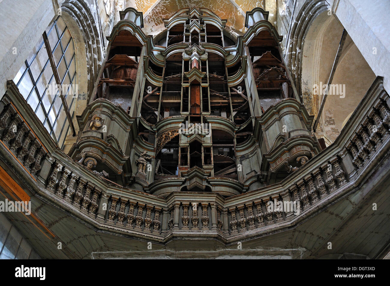Sans tuyaux d'orgue orgue, Baroque, a été pillée pendant la Seconde Guerre mondiale, l'église St.-Jakobi-Kirche, Jacobiturmstrasse 28, Stralsund Banque D'Images