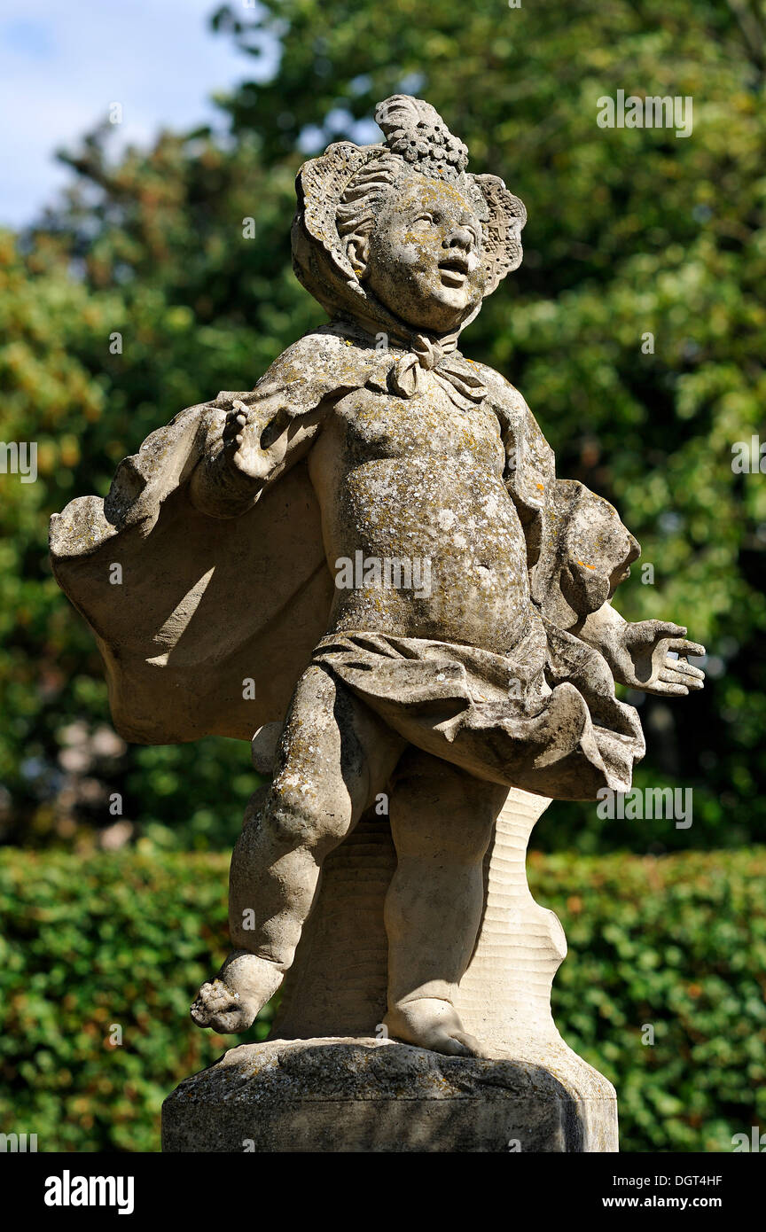 La sculpture baroque, enfant avec une cape qui ondulent, jardin des Hespérides, 17ème-18ème siècle, Johannisstr. 41-47 Banque D'Images