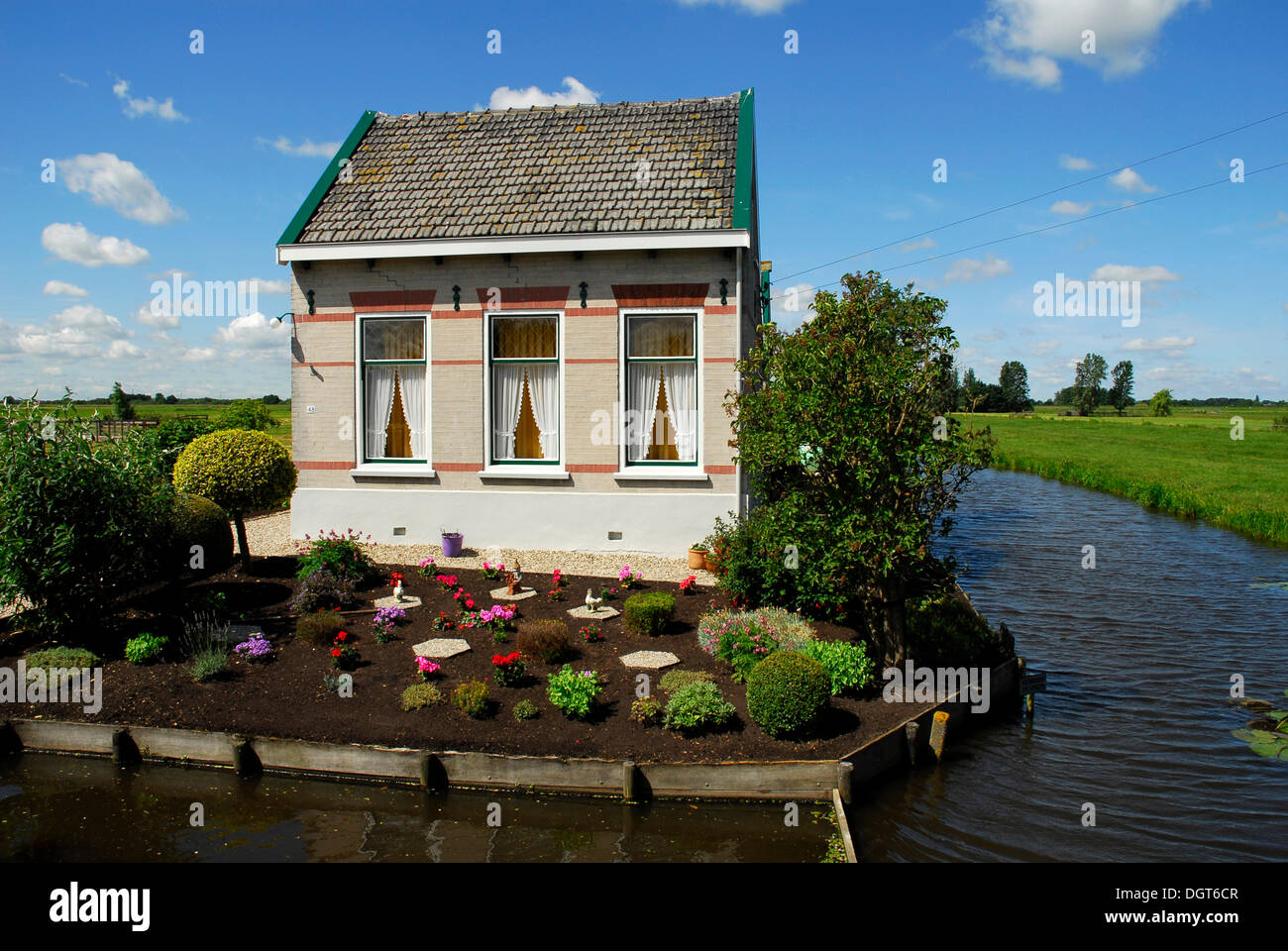 Maison individuelle dans un paysage de polders, paysage entre Gouda, Oudewater et Reeuwijk, Zuid-Holland, South Holland Banque D'Images