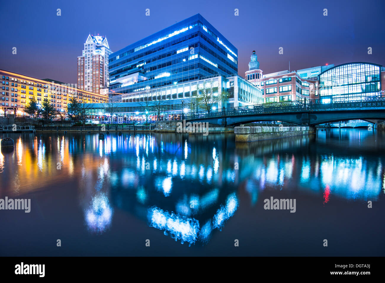 Providence, Rhode Island bâtiments à Waterplace Park. Banque D'Images