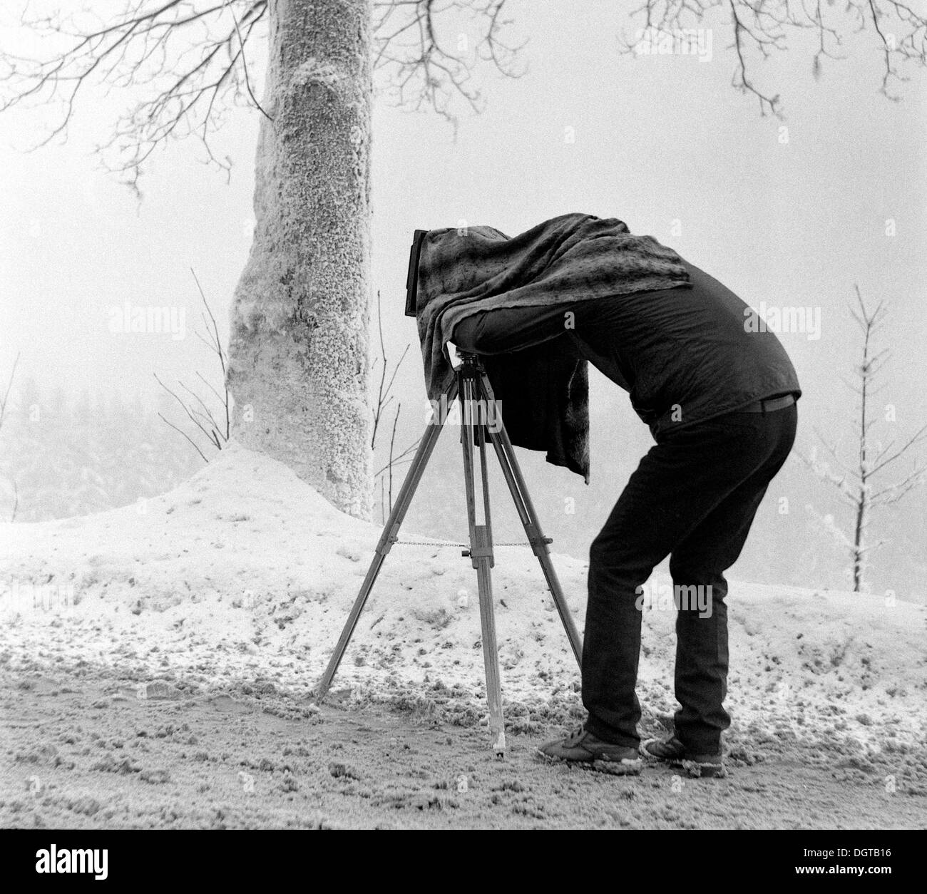 L'homme à prendre des photos avec un appareil photo de la plaque, à propos de 1985, Leipzig, RDA, l'Allemagne de l'Est Banque D'Images
