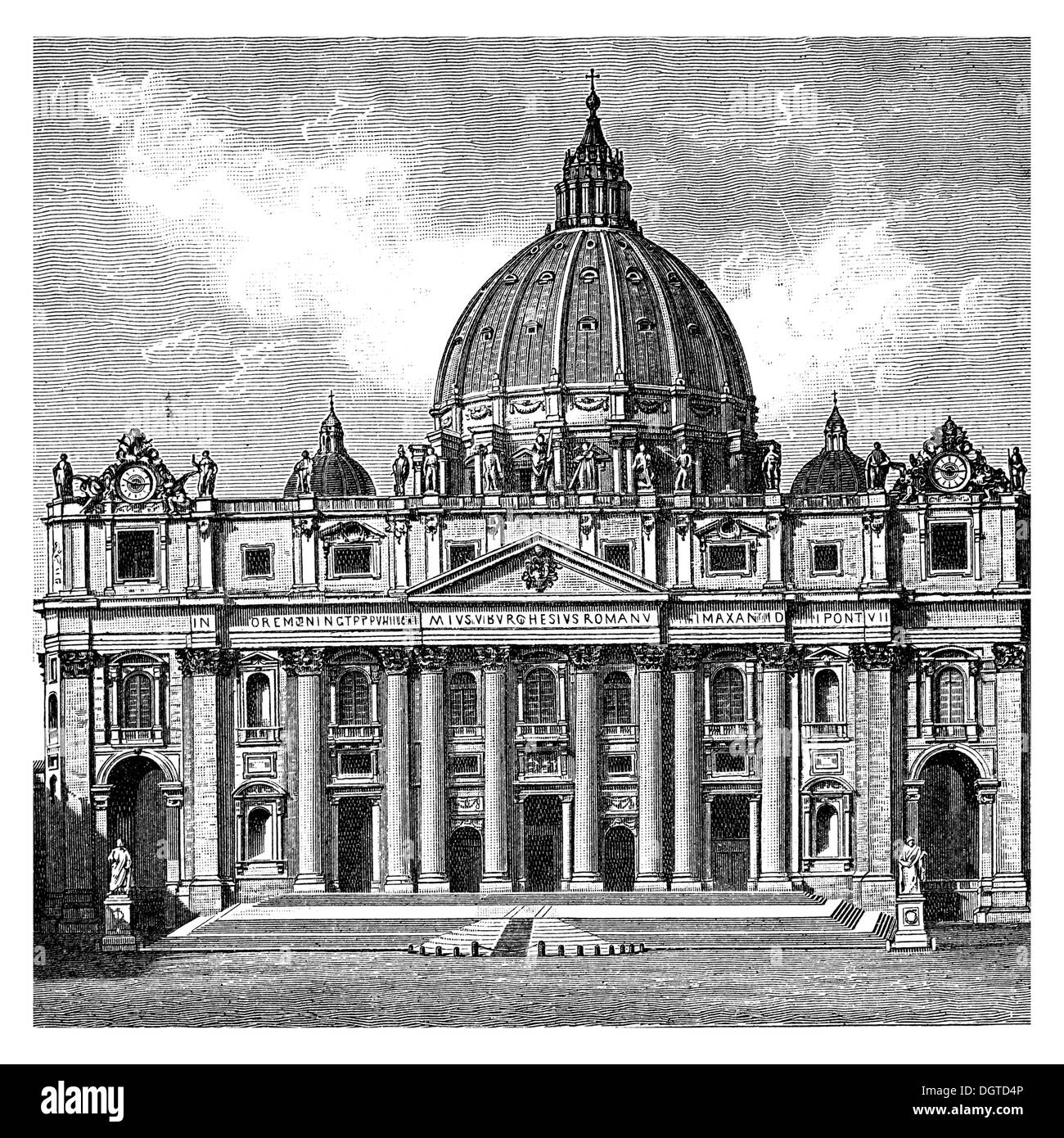 La basilique Saint Pierre, Rome, façade, illustration, Meyers Konversations-Lexikon encyclopédie, 1897 Banque D'Images