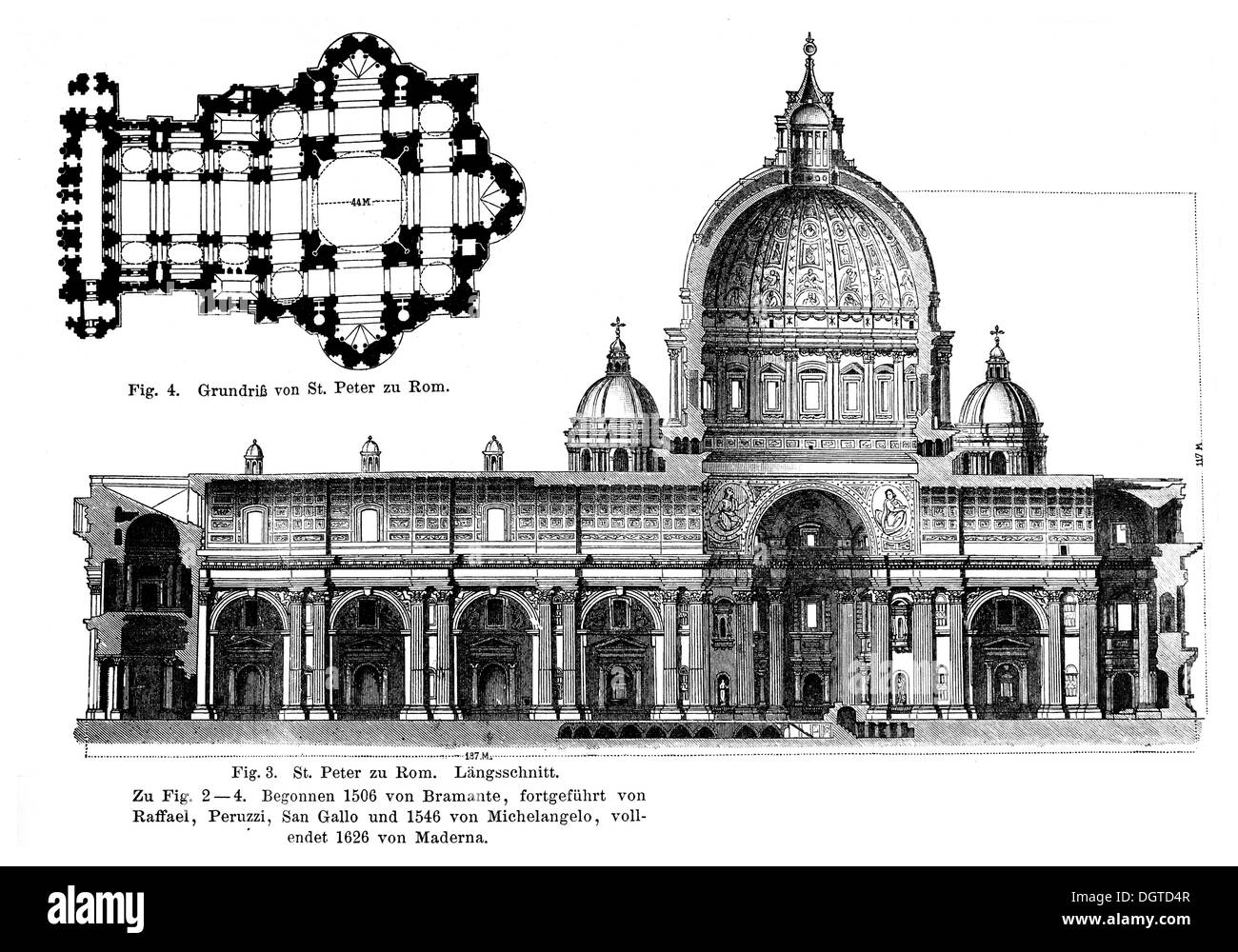 La basilique Saint Pierre, Rome, section longitudinale, illustration, Meyers Konversations-Lexikon encyclopédie, 1897 Banque D'Images