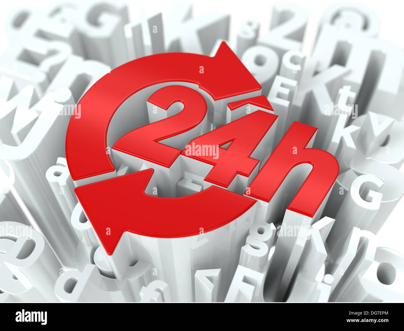24 heures rouge sur fond de l'alphabet. Banque D'Images