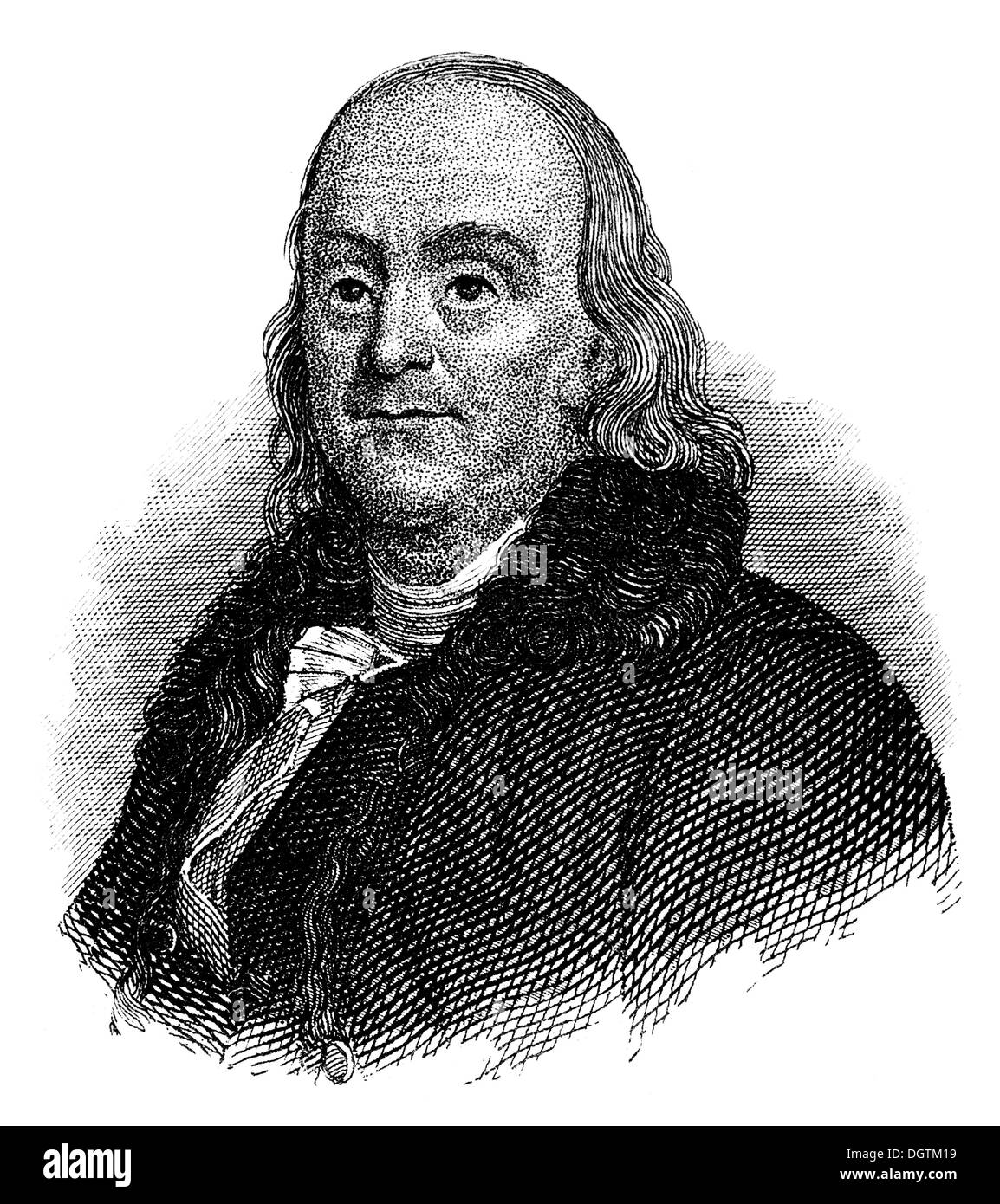 Portrait de Benjamin Franklin, 1706 - 1790, l'Amérique du Nord un imprimeur, éditeur, écrivain, scientifique, inventeur et homme d'État Banque D'Images