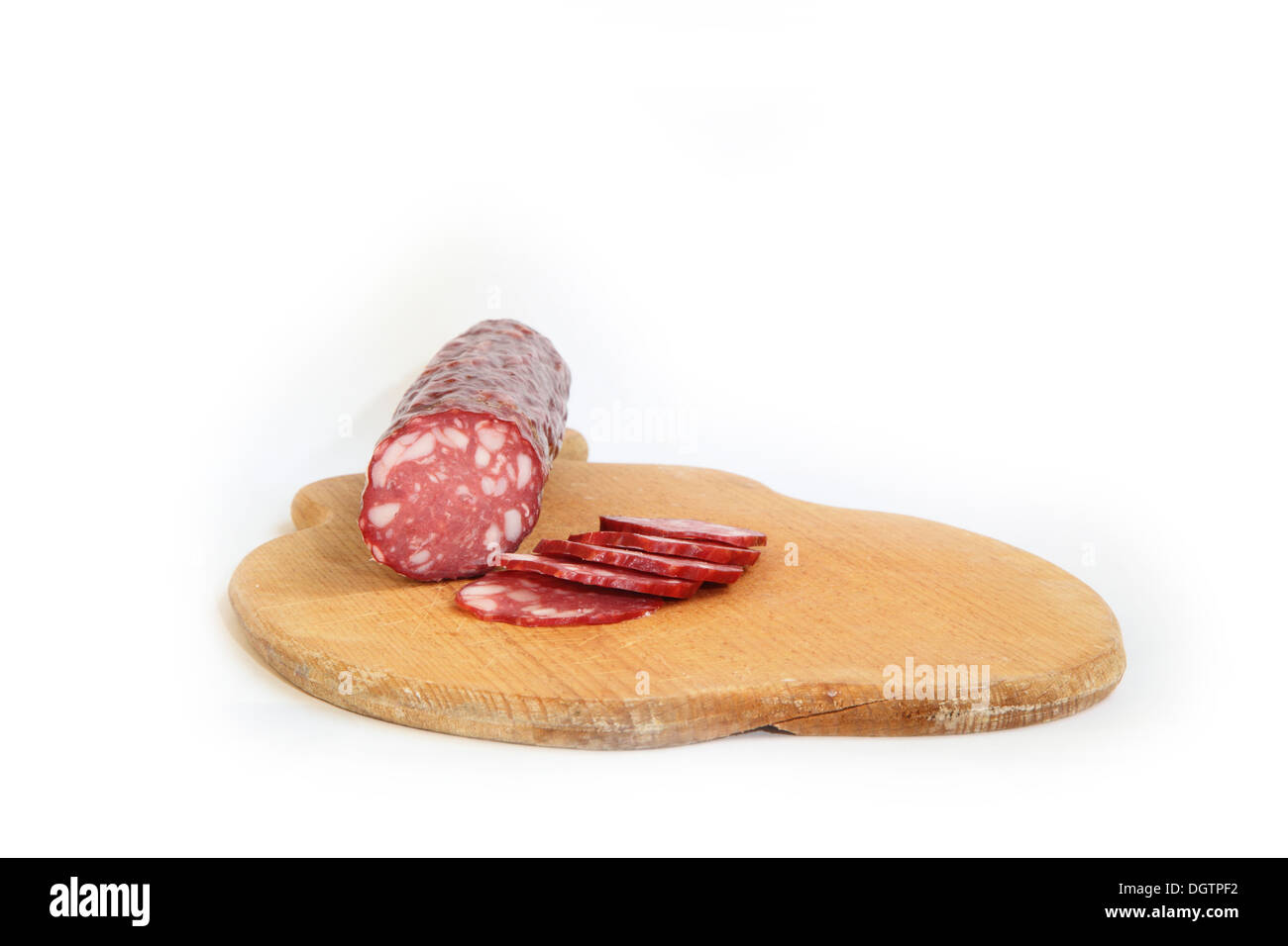 Sur la saucisse. Isolé sur fond blanc Banque D'Images