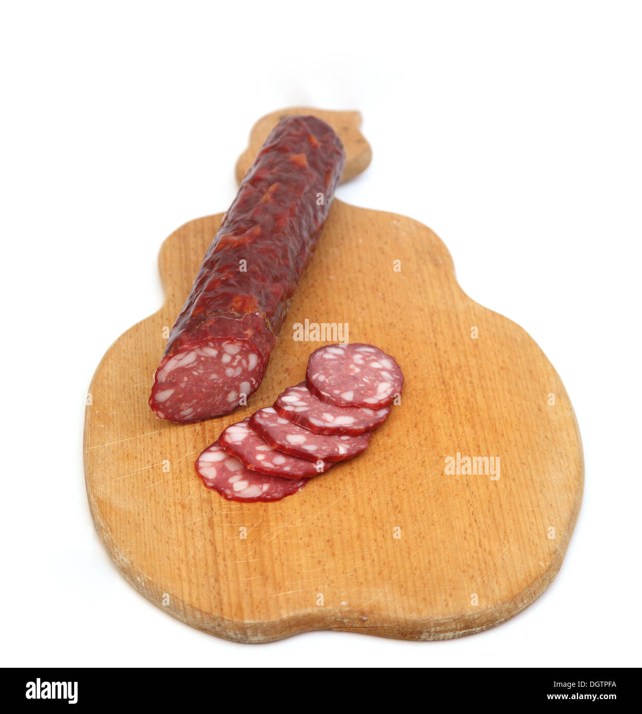 Sur la saucisse. Isolé sur fond blanc Banque D'Images