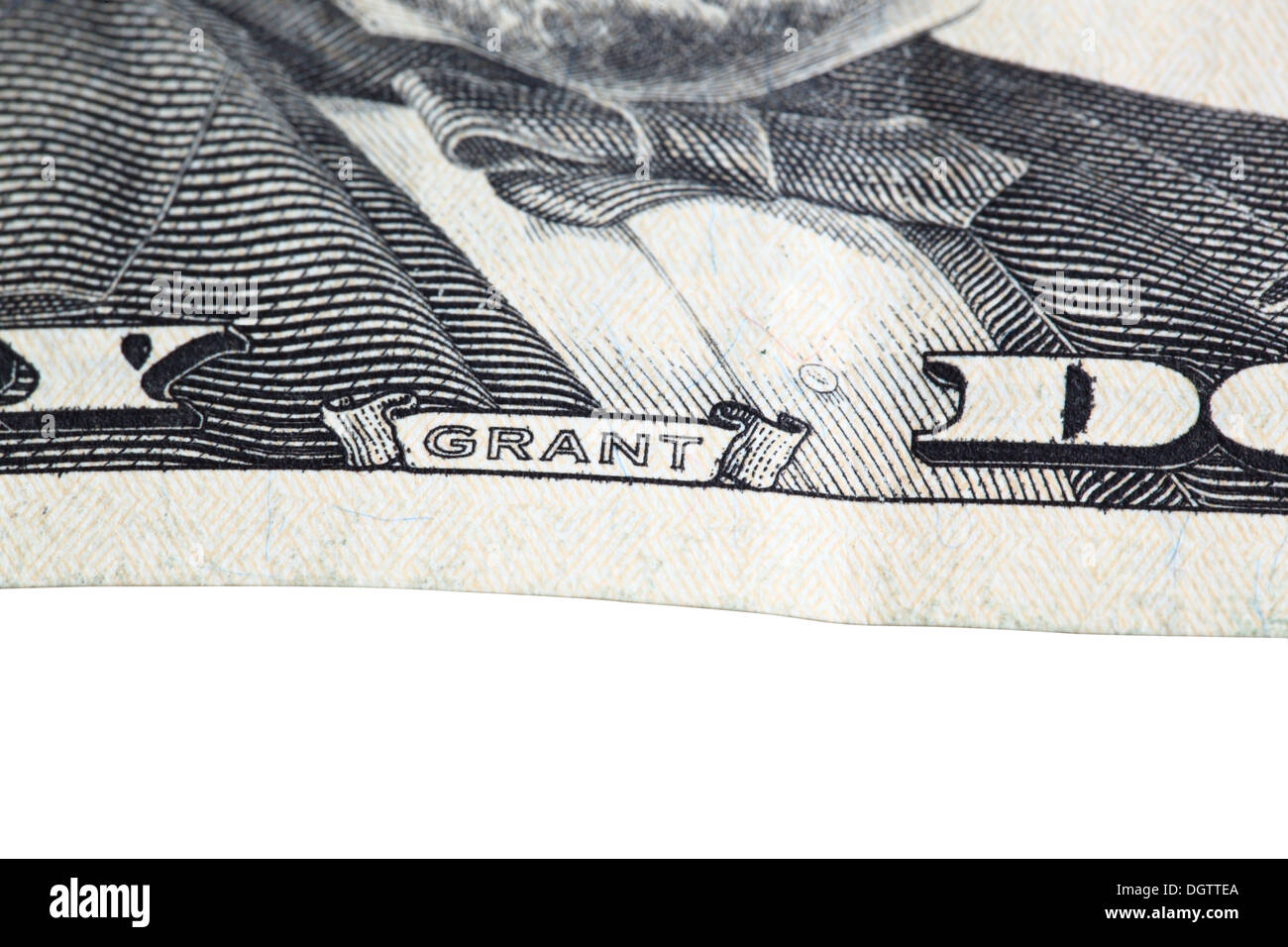 Une partie du billet. Nom du président Grant Banque D'Images
