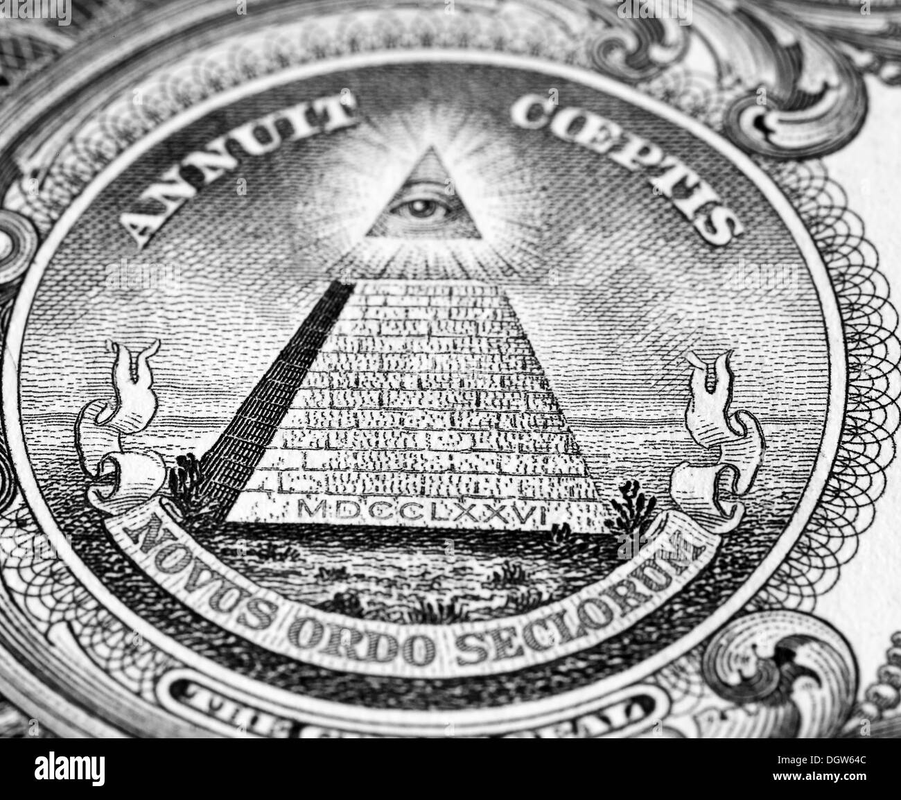 Close up du joint sur le dos d'un one dollar bill. Banque D'Images