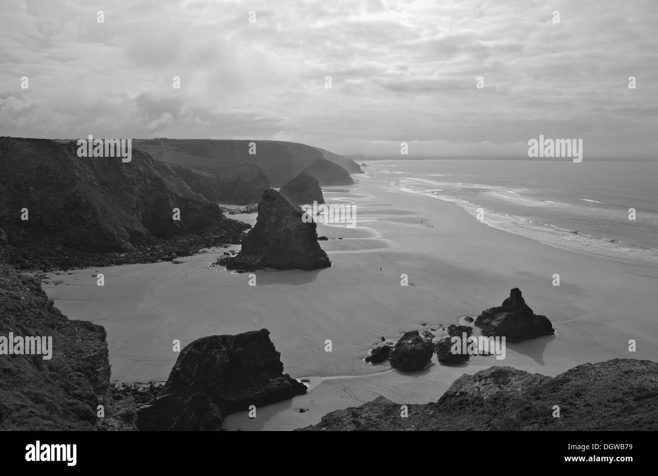 Birds Eye View de Bedruthan Sands en Cornouailles du Sud-ouest de l'Angleterre Banque D'Images