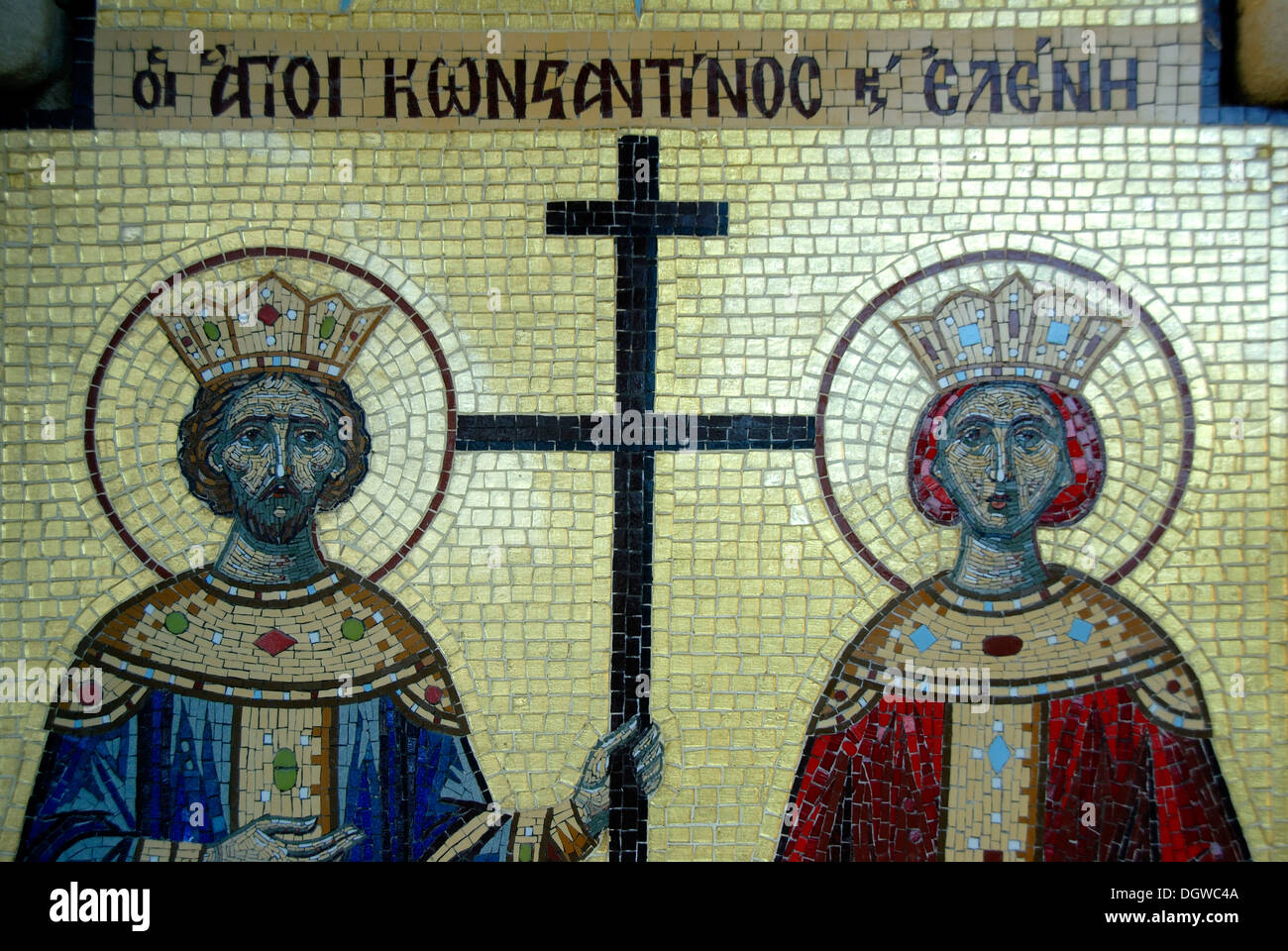 Le christianisme orthodoxe grecque, mosaïque, Saint Constantin et Hélène, église, village Tochni, sud de Chypre, République de Chypre Banque D'Images