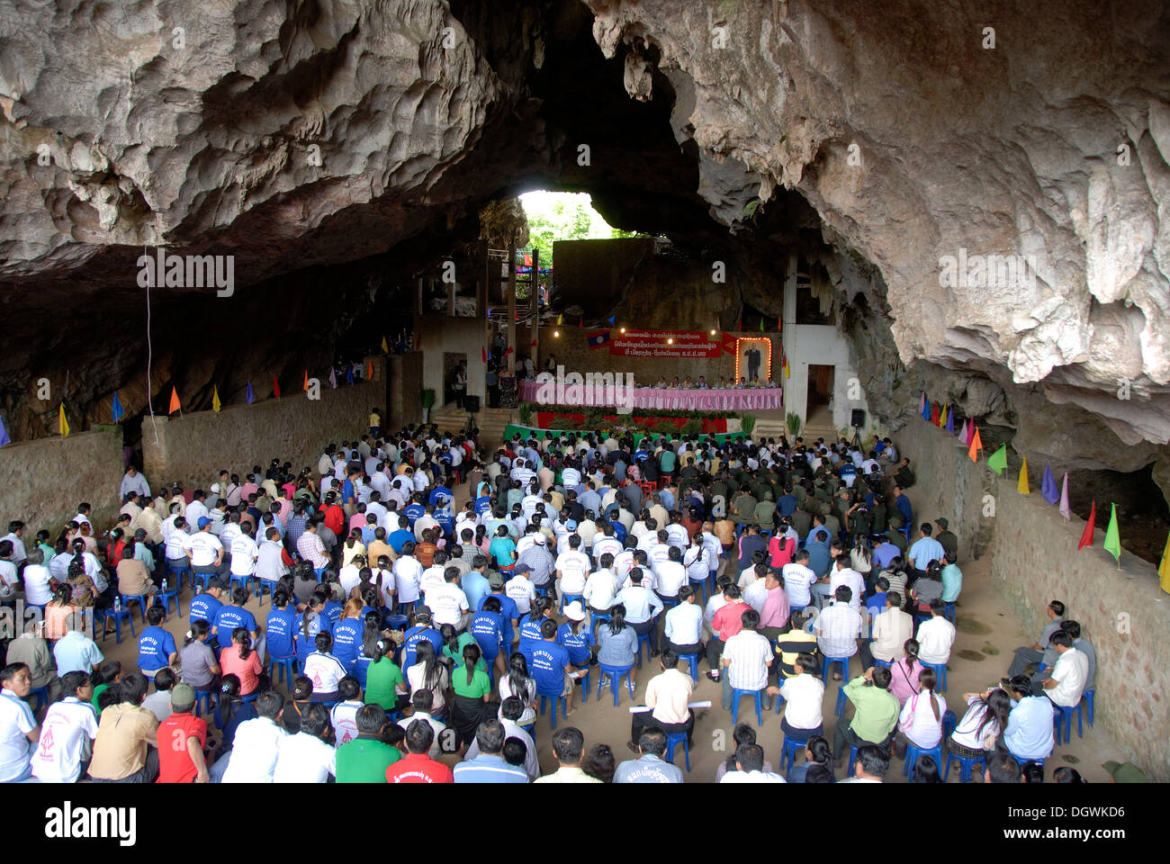 Cas du Parti communiste dans la grotte de la Pathet Lao, Tham Lot chanté, Elephant Cave, Vieng Xai, province de Houaphan, Laos Banque D'Images