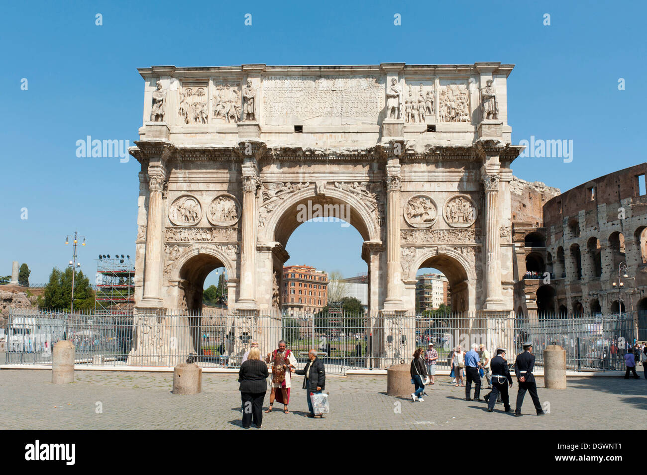 L'antiquité romaine, l'Arc de triomphe sur la Via Triumphalis street, l'empereur Constantin, Arc de Constantin, le Forum Romain, Rome antique Banque D'Images