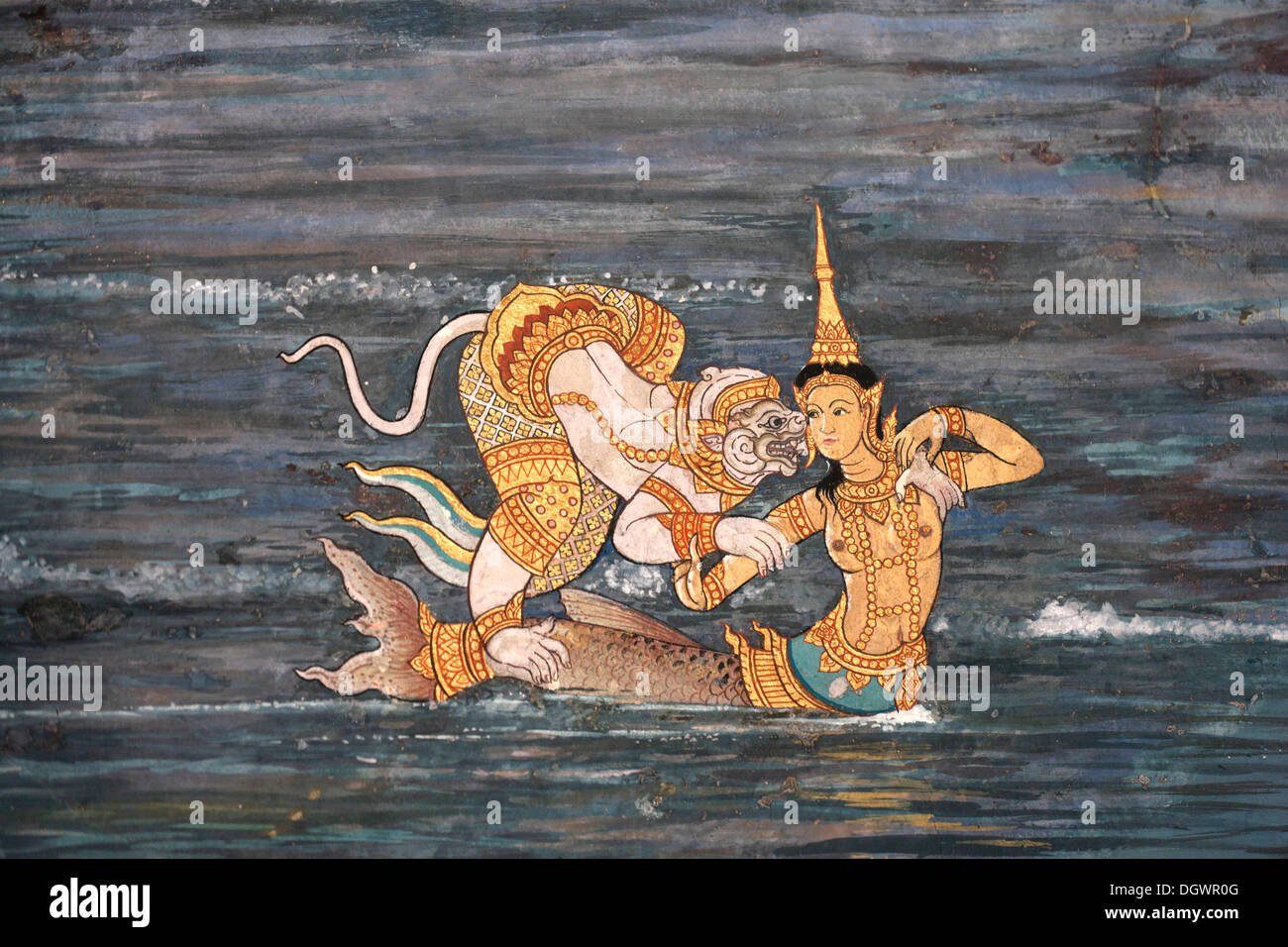 Ramakien Phra Rabieng à fresque, galerie, Wat Phra Kaeo, Krung Thep, Bangkok, Thailande, Asie Banque D'Images