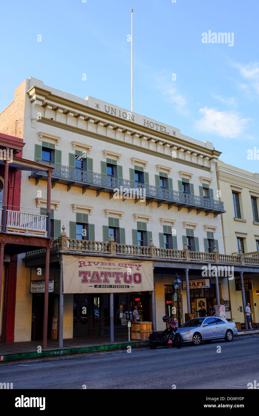 L'hôtel Union et d'un store front dans Old Sacramento State Historic Park, Californie Banque D'Images