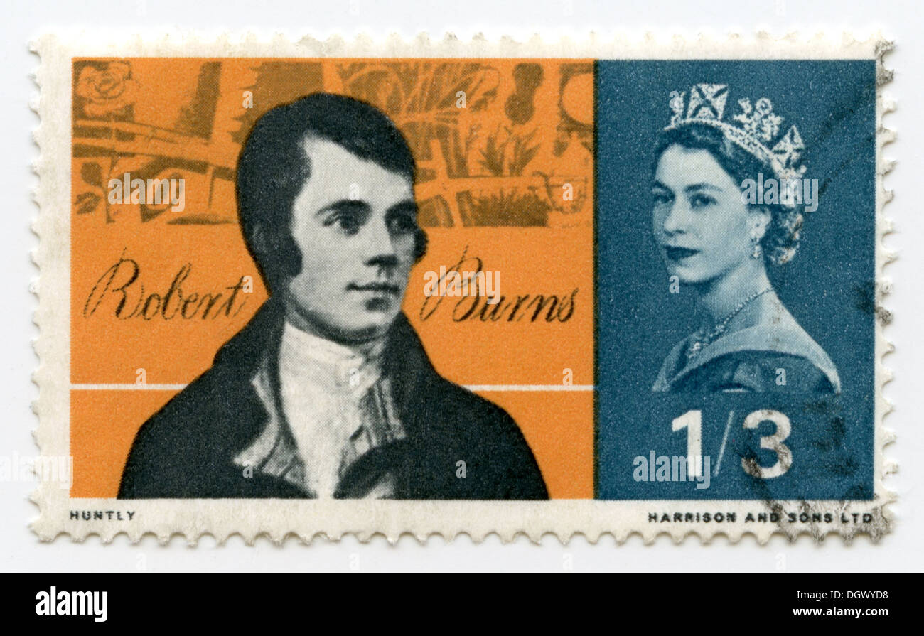 Timbre-poste représentant britannique Robert Burns, poète écossais et le parolier Banque D'Images