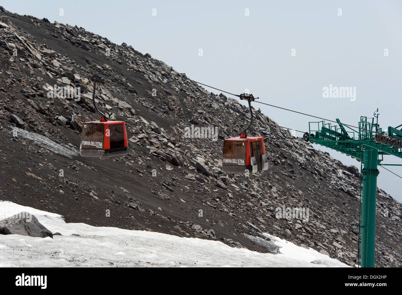 Les voitures de câble sur le mont Etna, en Sicile, Italie, Europe Banque D'Images