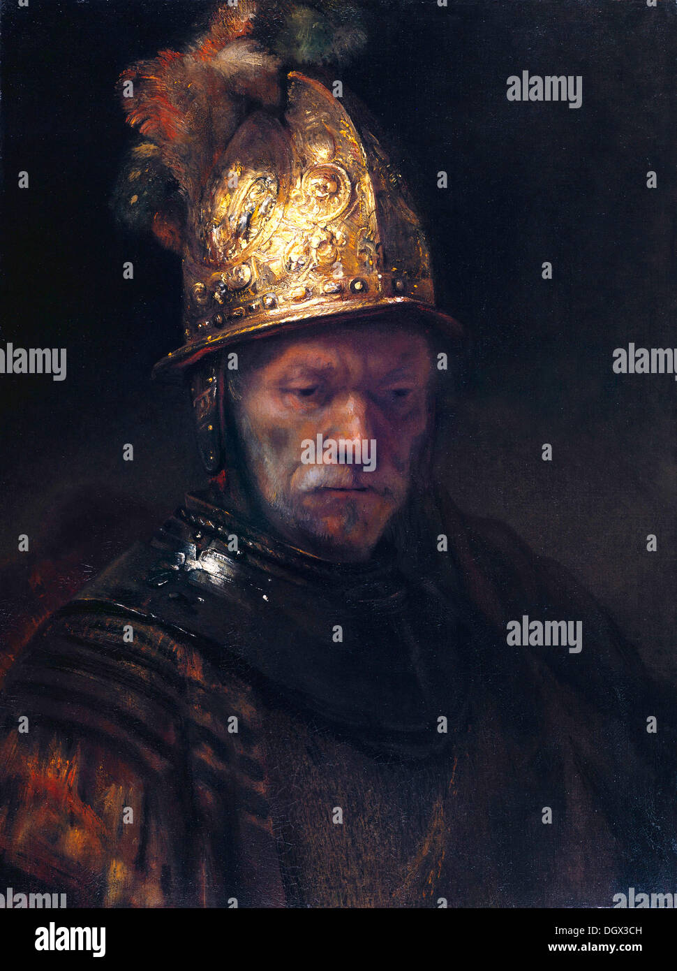 L'homme à un casque d'or - par Rembrandt van Rijn, 1669 Banque D'Images