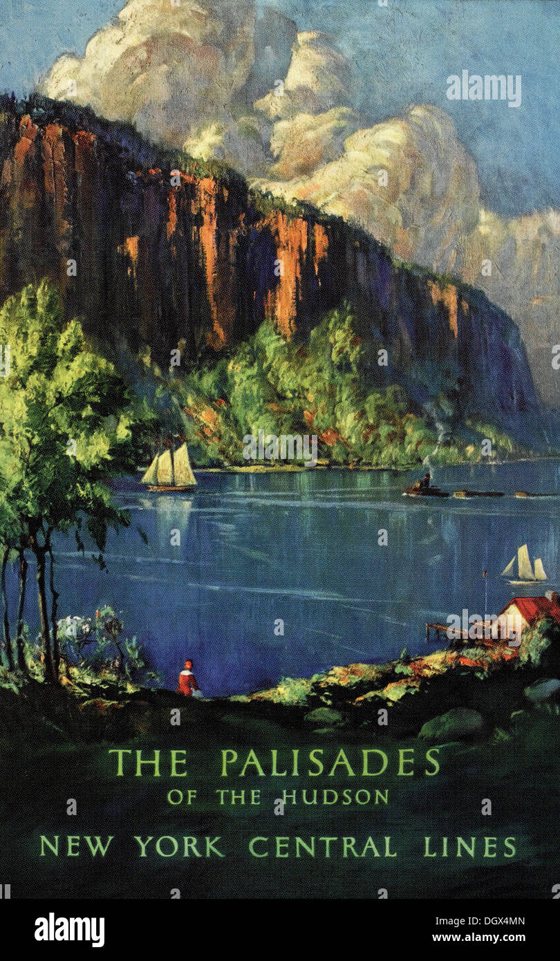 New York Central Lines Vintage Travel Poster : la palissade de l'Hudson, 1947 - éditorial uniquement. Banque D'Images