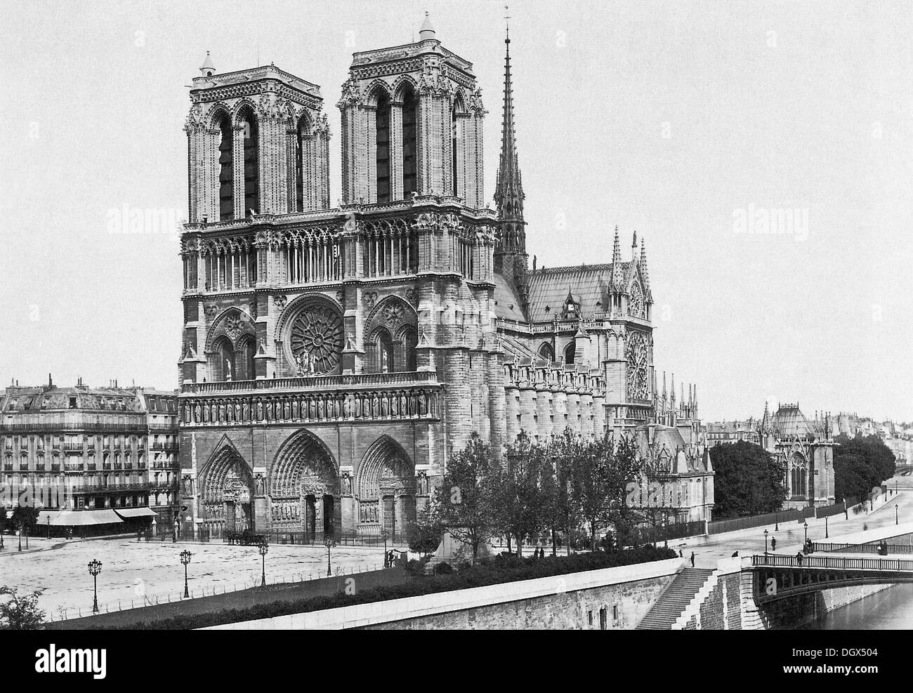 Ancienne photo de la Cathédrale Notre Dame de Paris, 1890 Banque D'Images