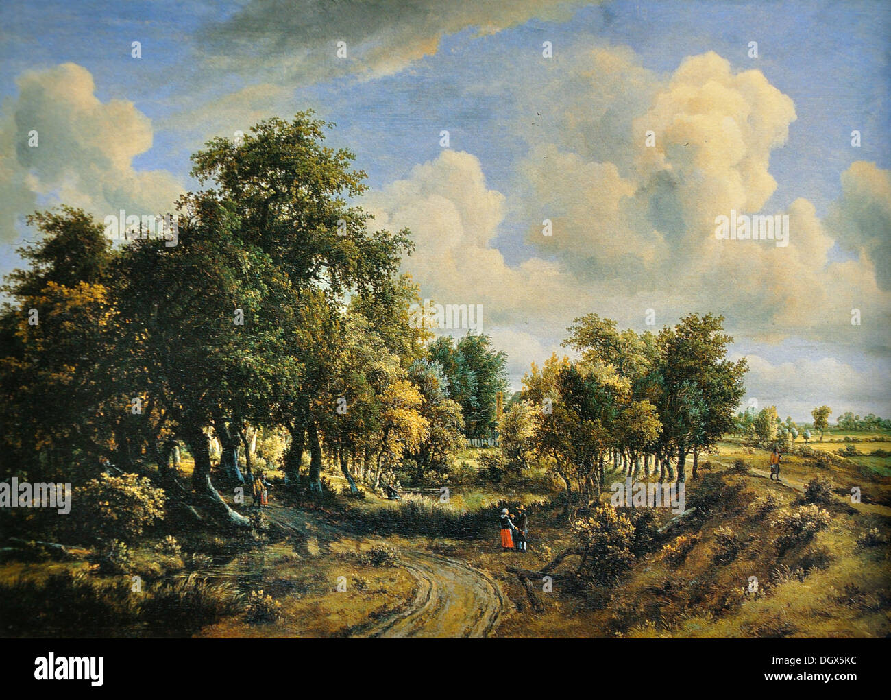 Un paysage boisé Meindert Hobbema, - par 1663 Banque D'Images