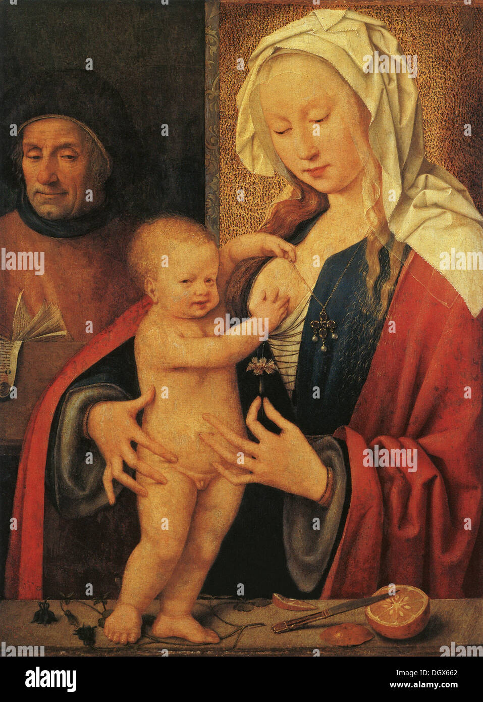 La sainte famille - par Joos van Cleve, vers 1500 Banque D'Images