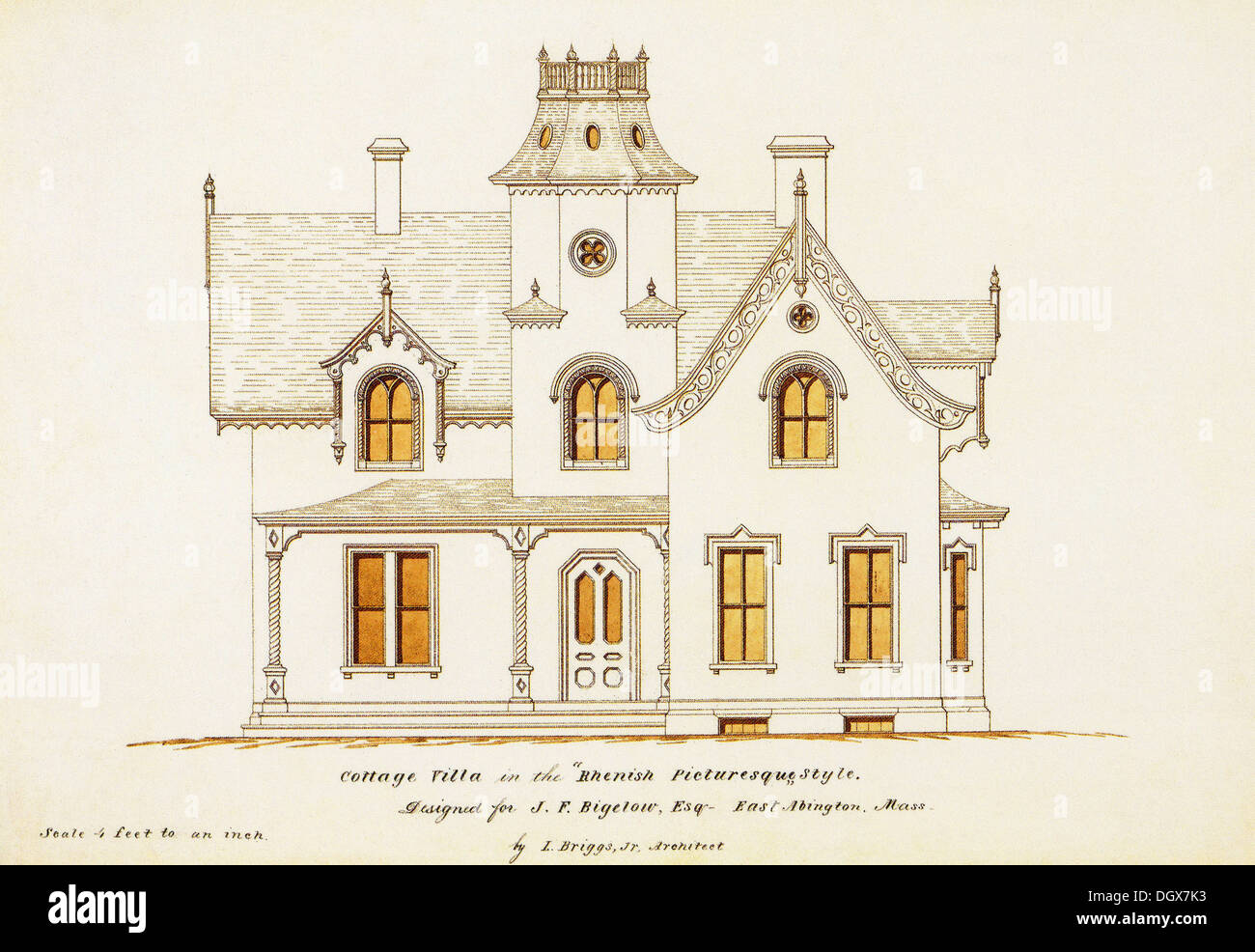 Plan de maison historique, Massachusetts, USA, 1858 Banque D'Images