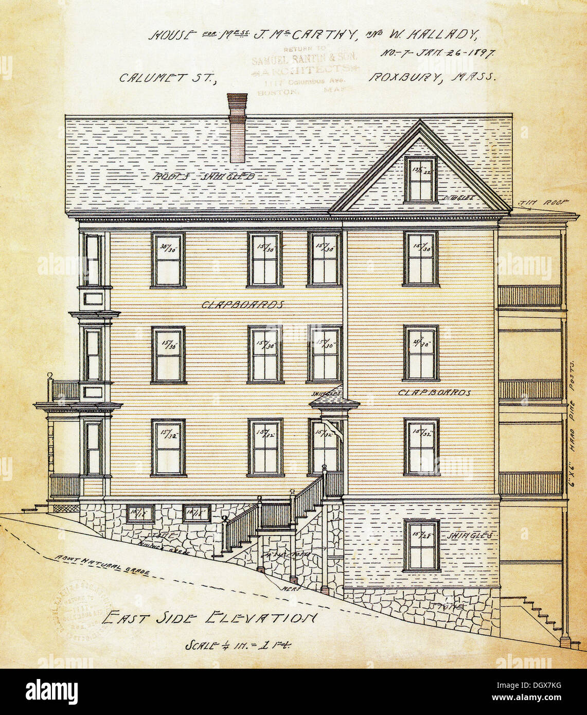 Plan de maison historique, Boston, Massachusetts, USA, 1897 Banque D'Images