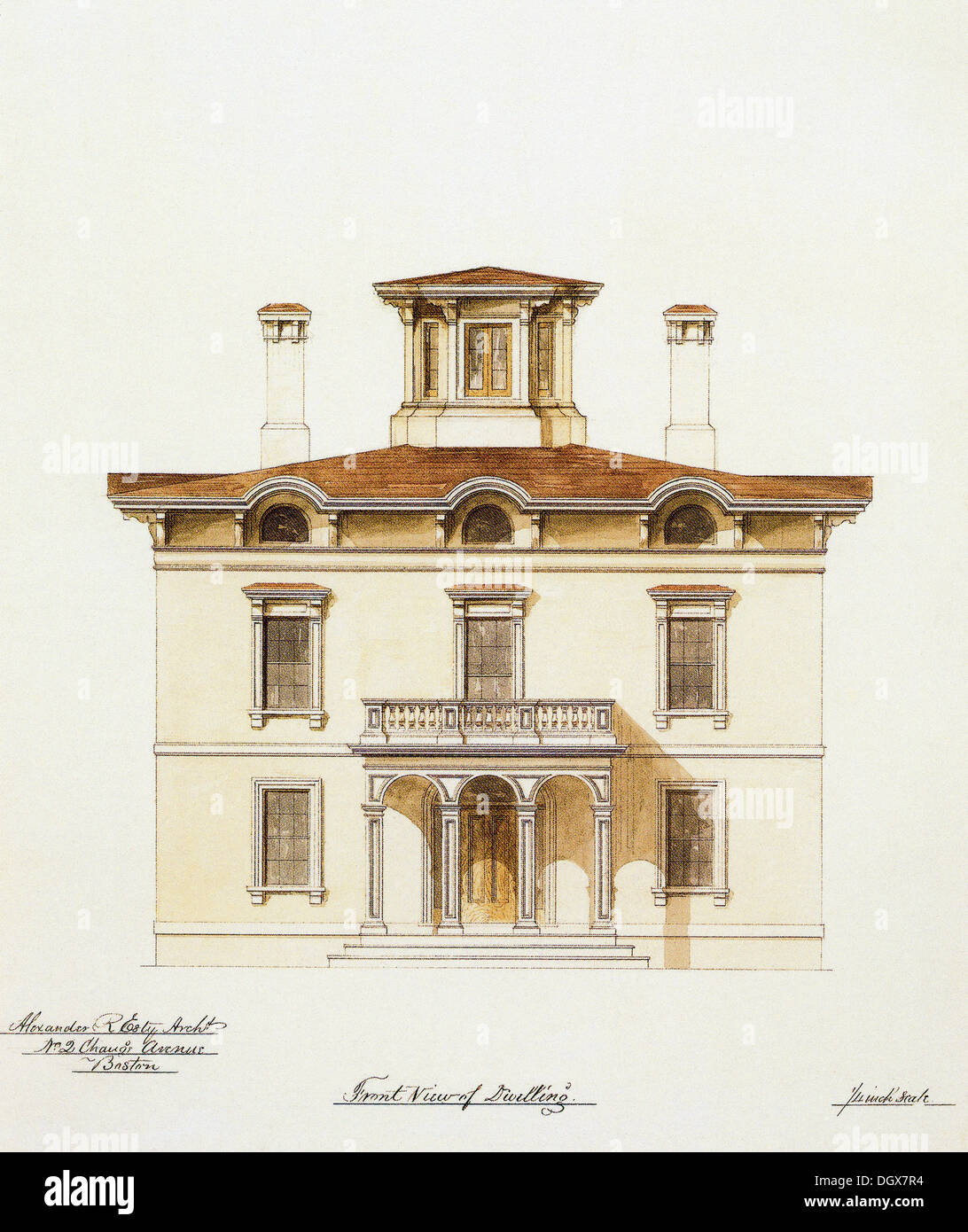 Plan de maison historique, USA, 1855 Banque D'Images