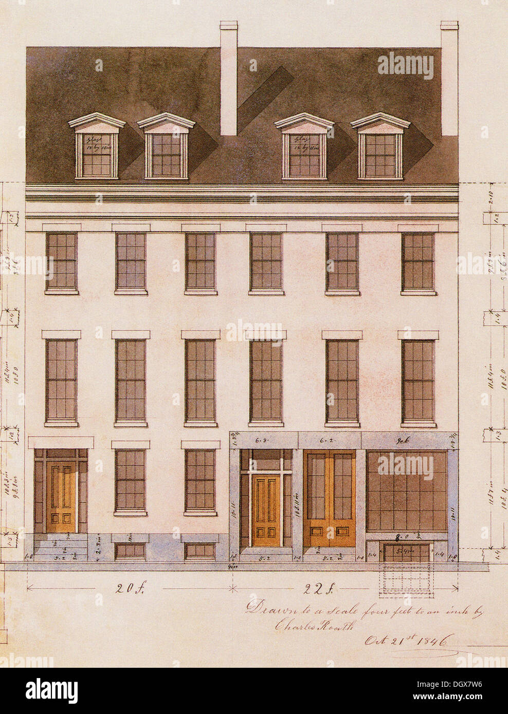 Plan de maison historique, USA, 1846 Banque D'Images