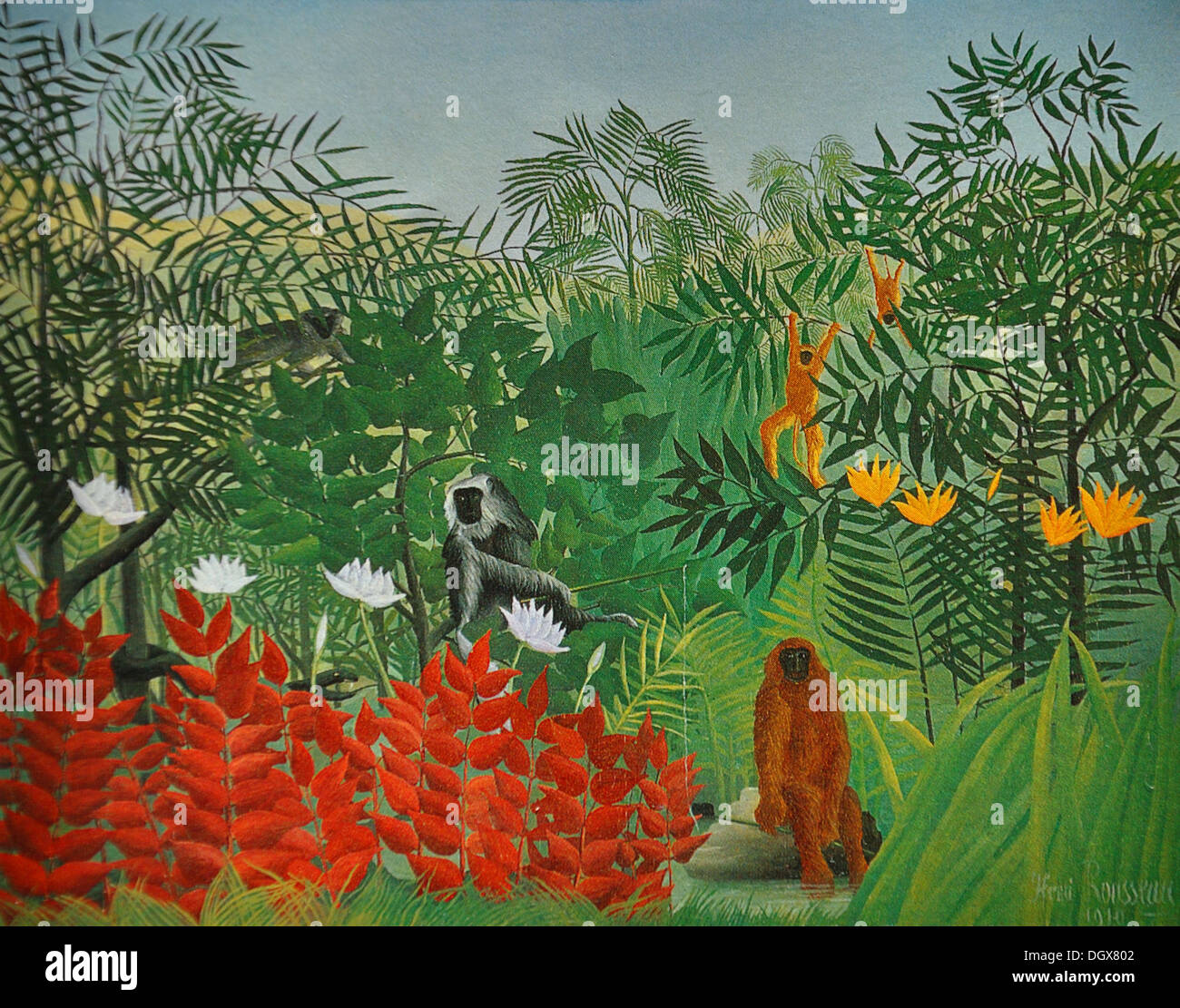 Forêt tropicale avec des singes - par Henri Rousseau, 1910 Banque D'Images