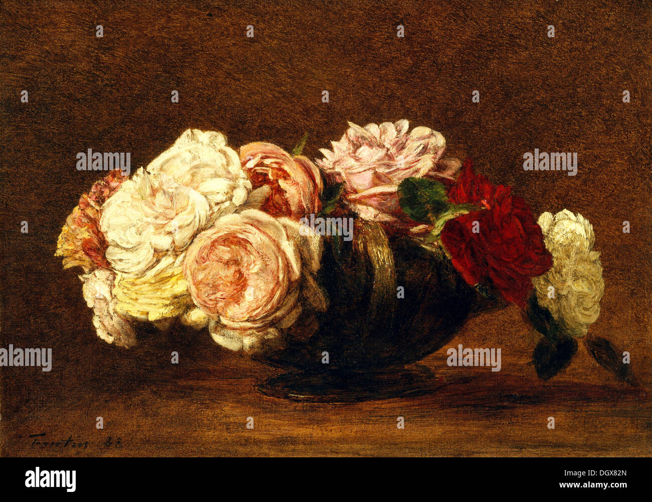 Roses dans un bol - par Henri Fantin-Latour, 1883 Banque D'Images