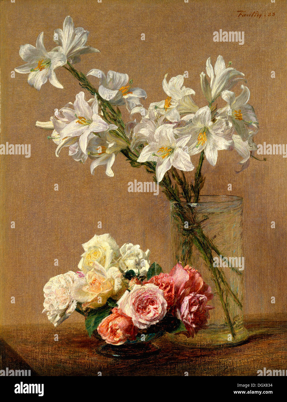 Roses et Lys - par Henri Fantin-Latour, 1886 Banque D'Images