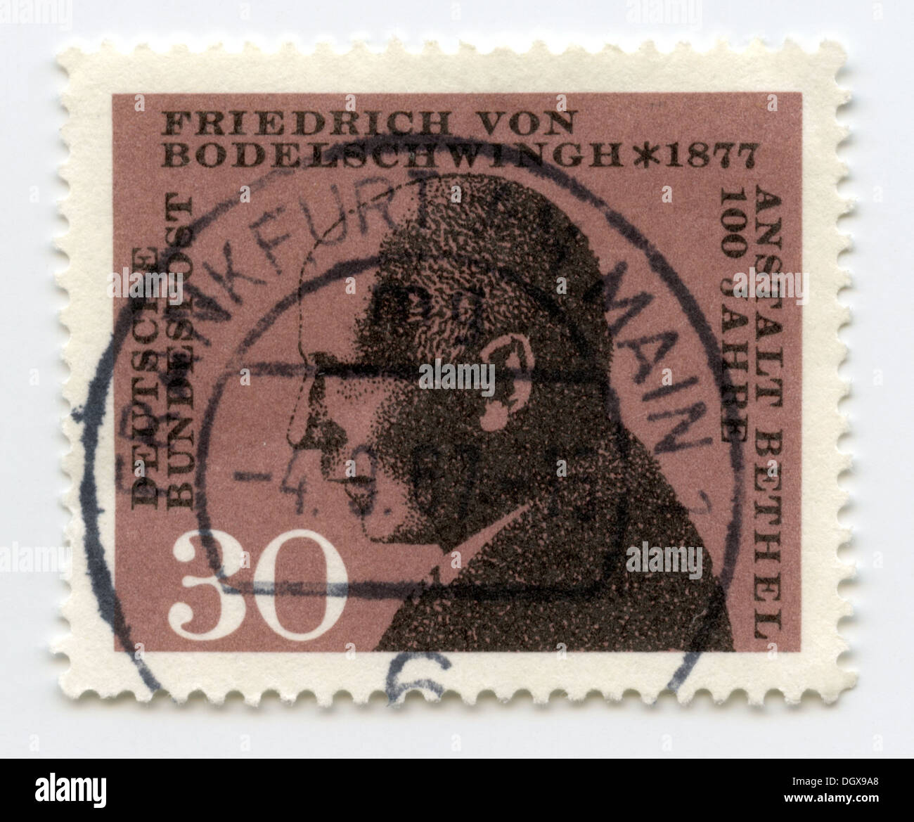Allemagne timbre-poste représentant Friedrich von Bodelschwingh, le théologien allemand et défenseur de la santé publique Banque D'Images