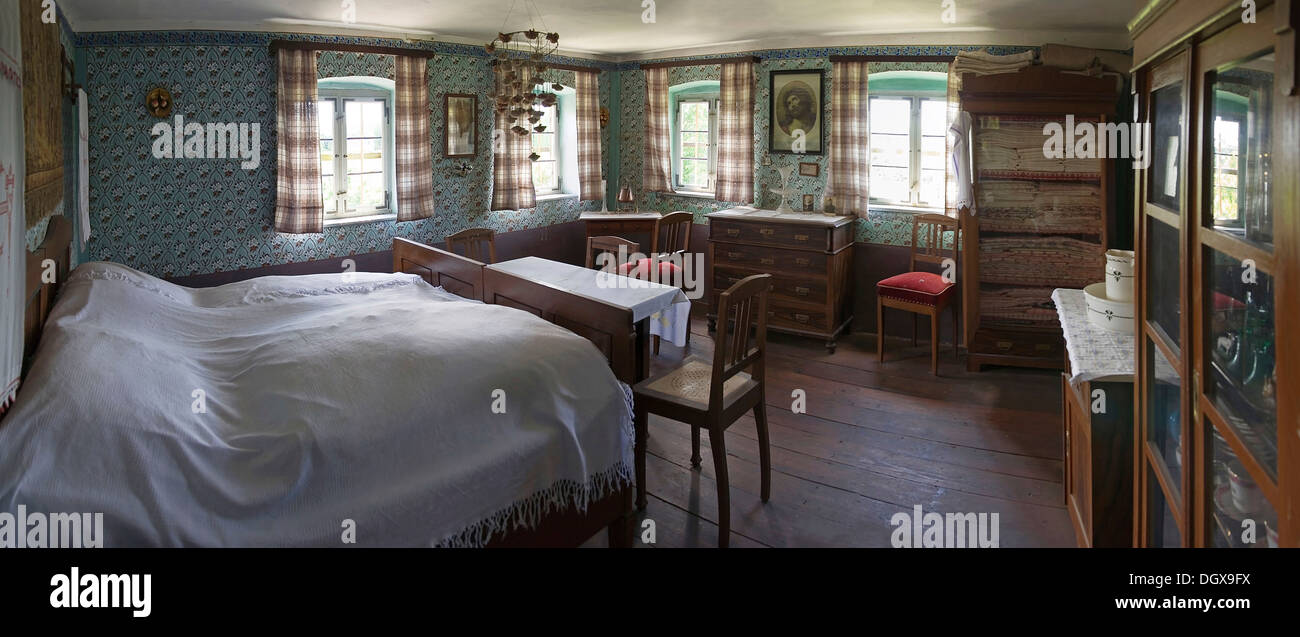 La Franconie historique chambre à coucher et salle de séjour, cuisine de Franconie musée en plein air de Bad Windsheim, Bavière Banque D'Images